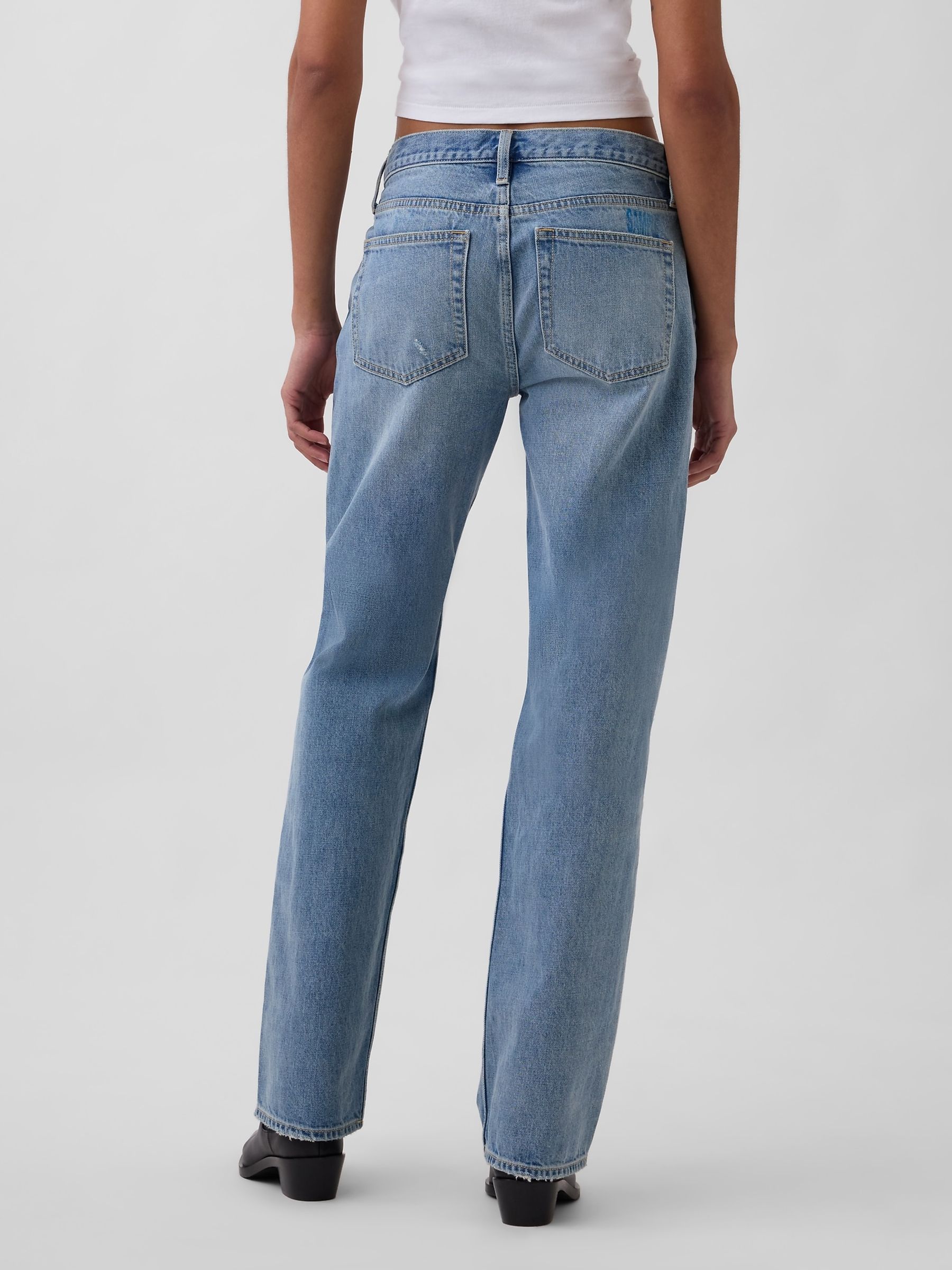 Light Indigo Mid Rise Rigid Relaxed Straight Jeans - Image 2 of 4 Light Indigo Mid Rise Rigid Relaxed Straight Jeans - Image 2 of 4