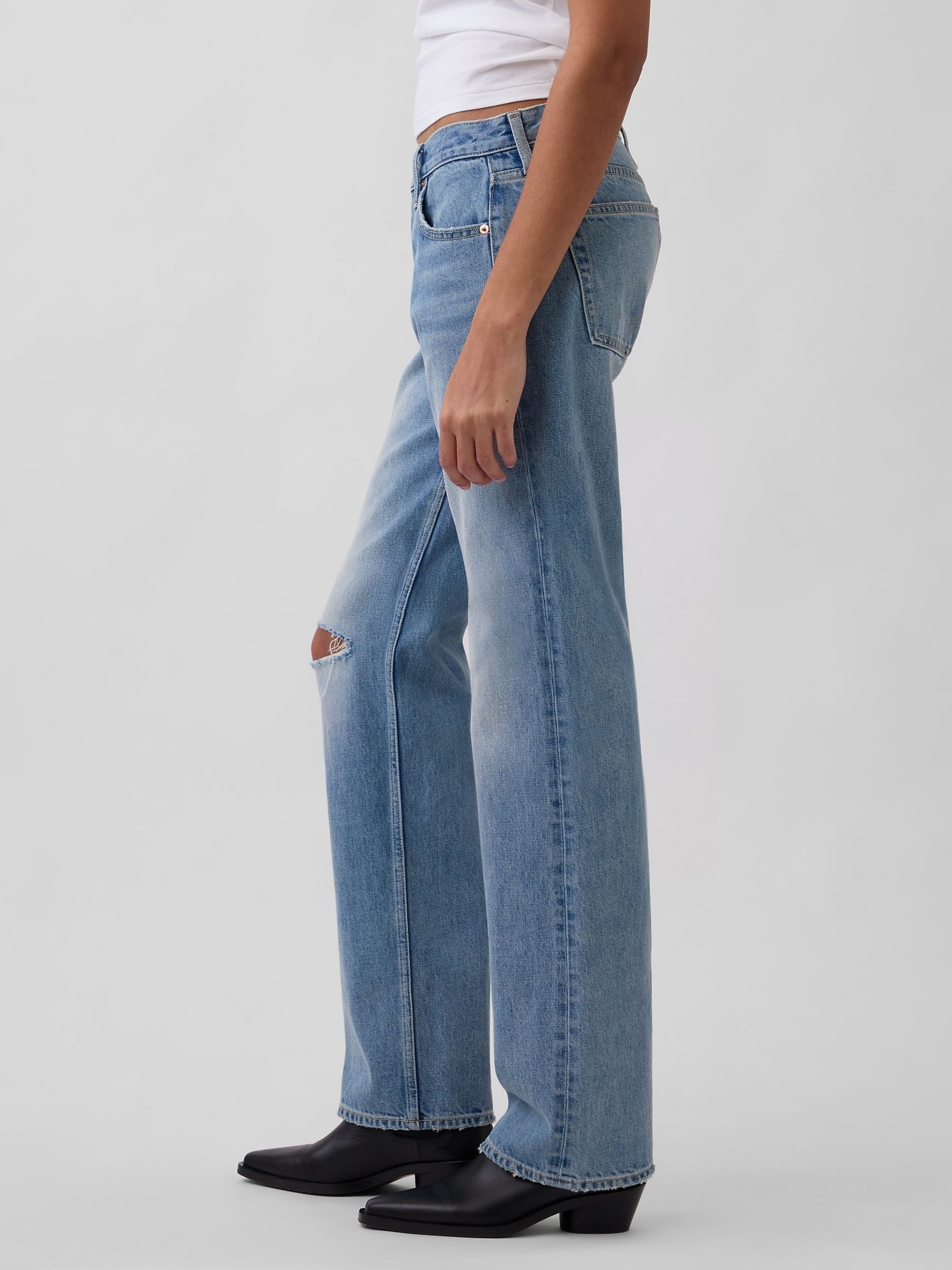Light Indigo Mid Rise Rigid Relaxed Straight Jeans - Image 3 of 4