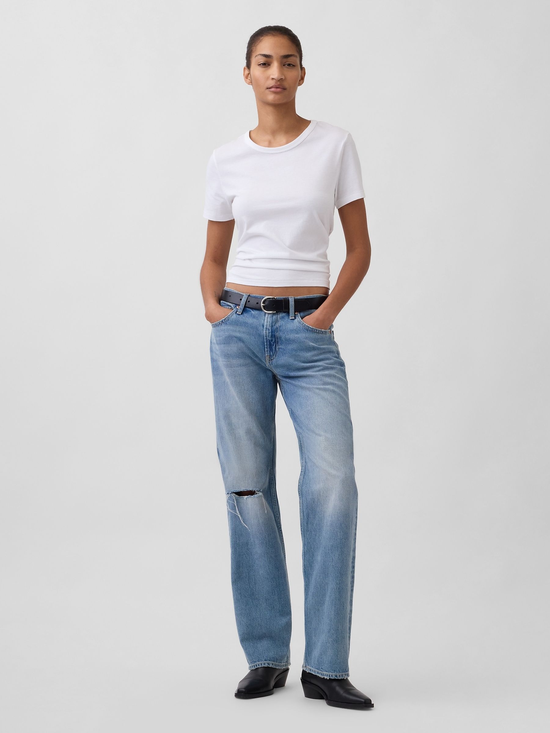 Light Indigo Mid Rise Rigid Relaxed Straight Jeans - Image 4 of 4