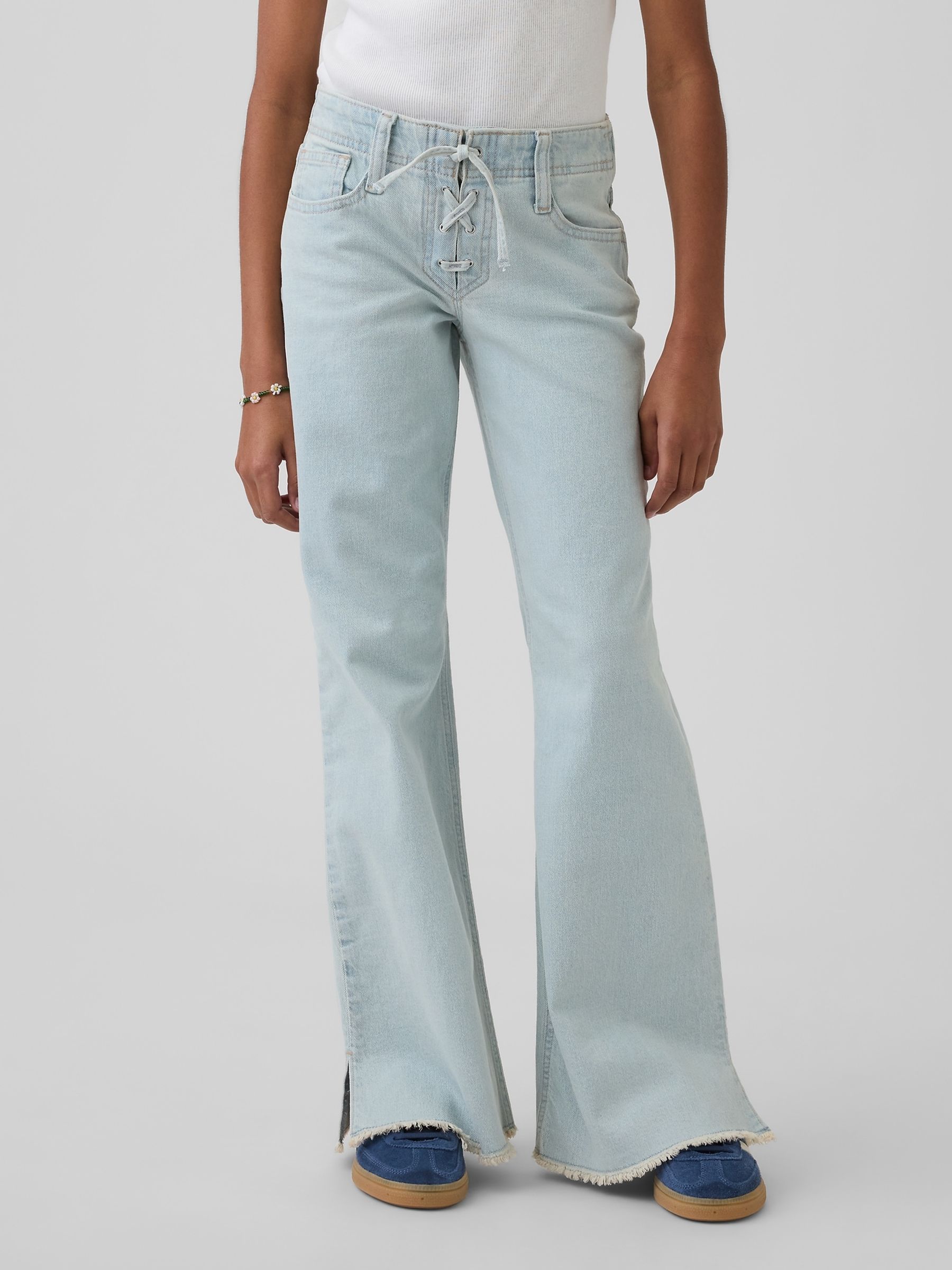 Light Wash Low Rise Lace-Up Relaxed Flare Jeans - Image 1 of 6