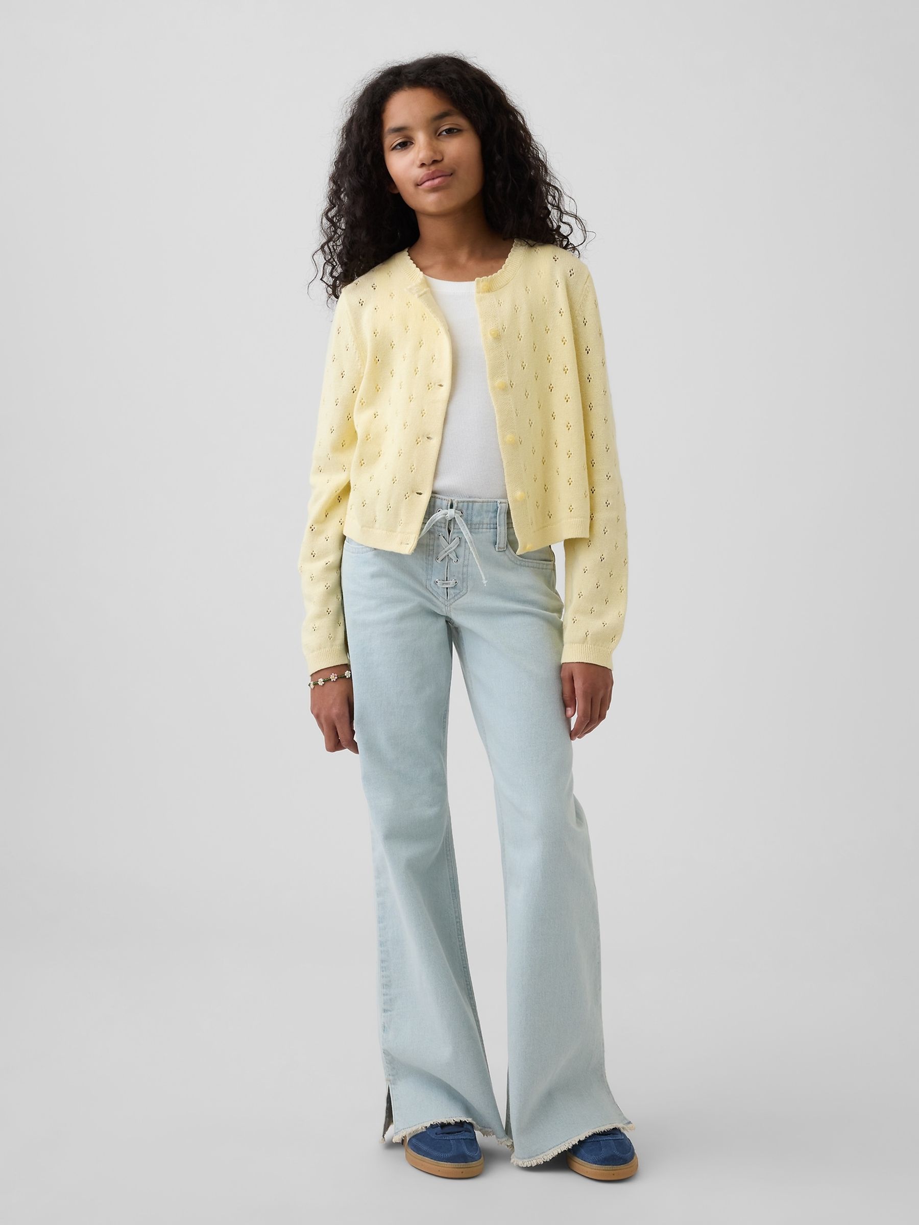 Light Wash Low Rise Lace-Up Relaxed Flare Jeans - Image 3 of 6
