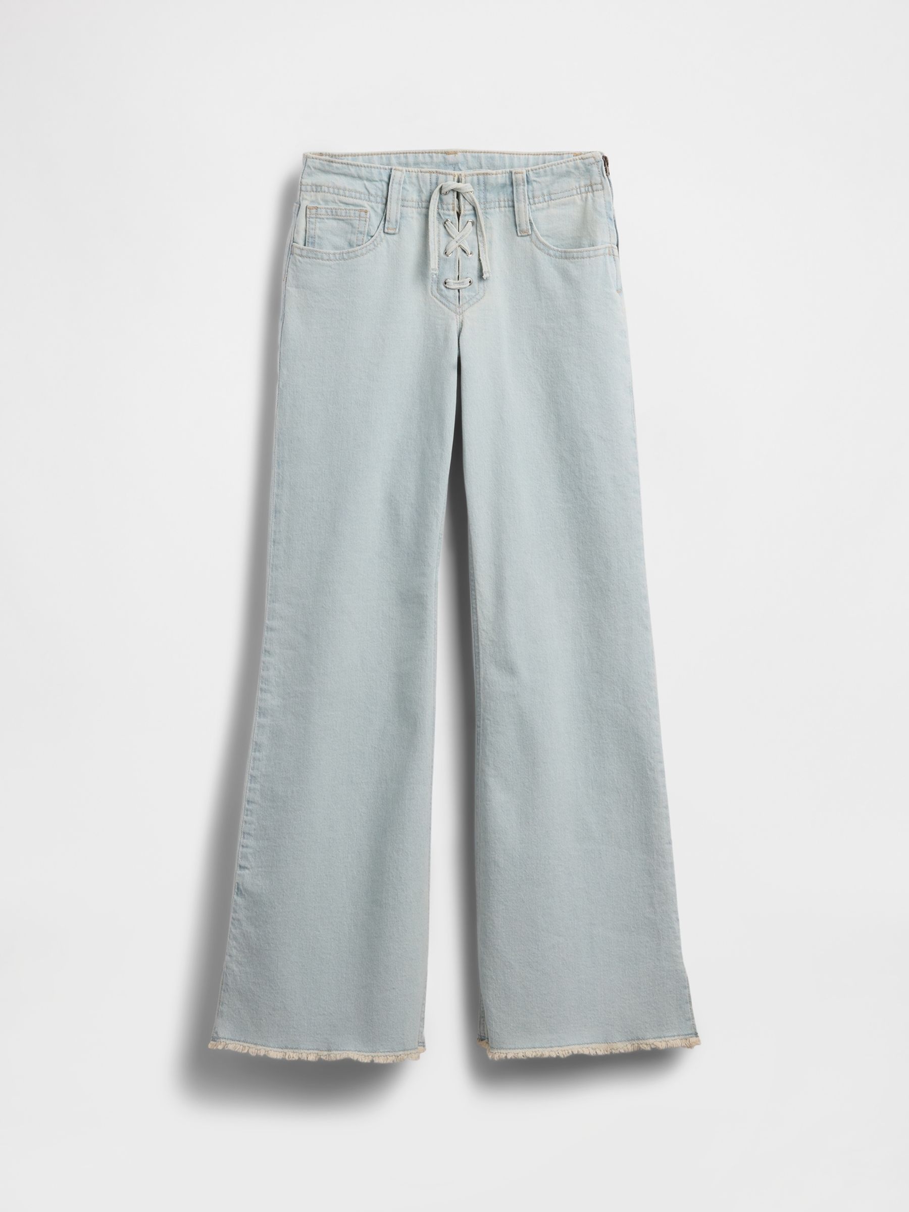 Light Wash Low Rise Lace-Up Relaxed Flare Jeans - Image 4 of 6