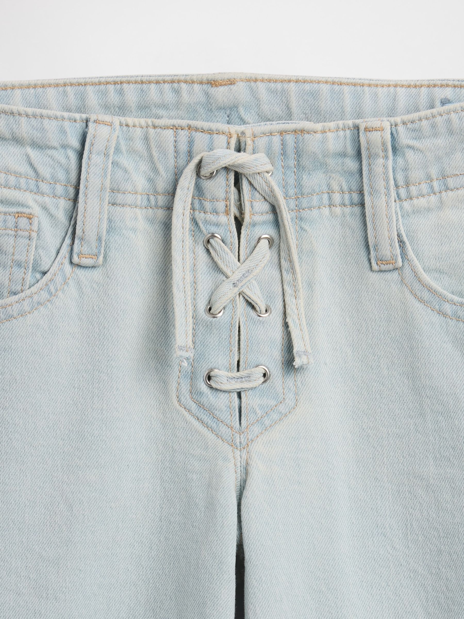 Light Wash Low Rise Lace-Up Relaxed Flare Jeans - Image 5 of 6