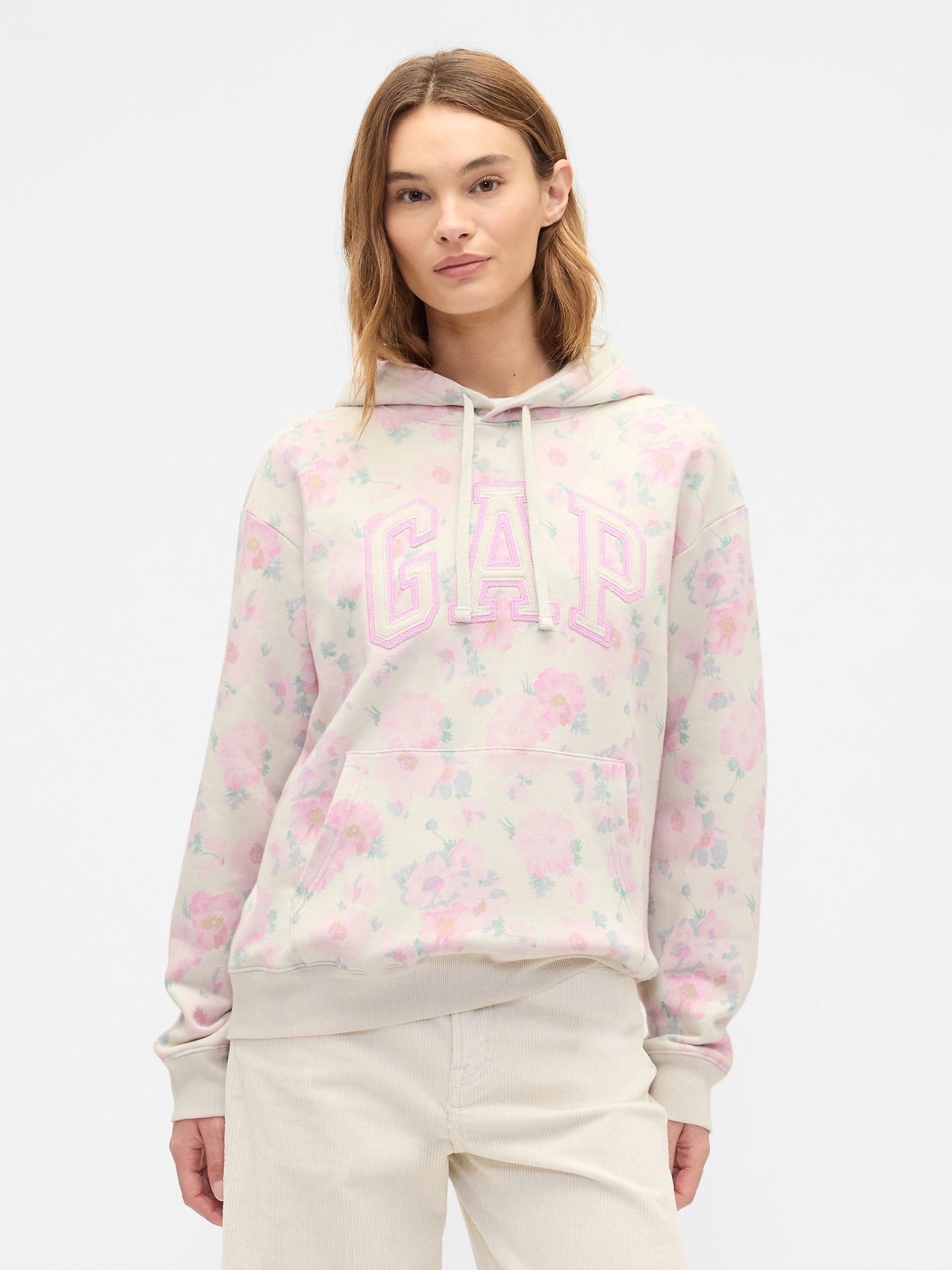 Pink Floral Relaxed Logo Hoodie - Image 1 of 5