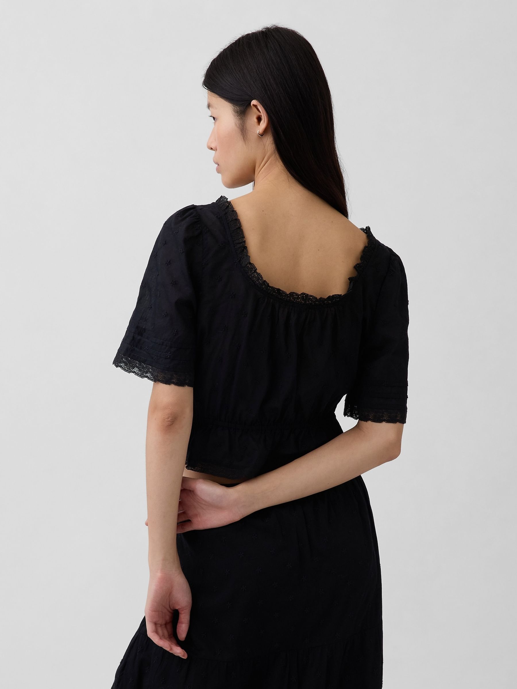 Black Lace-Trim Peplum Top - Image 2 of 6