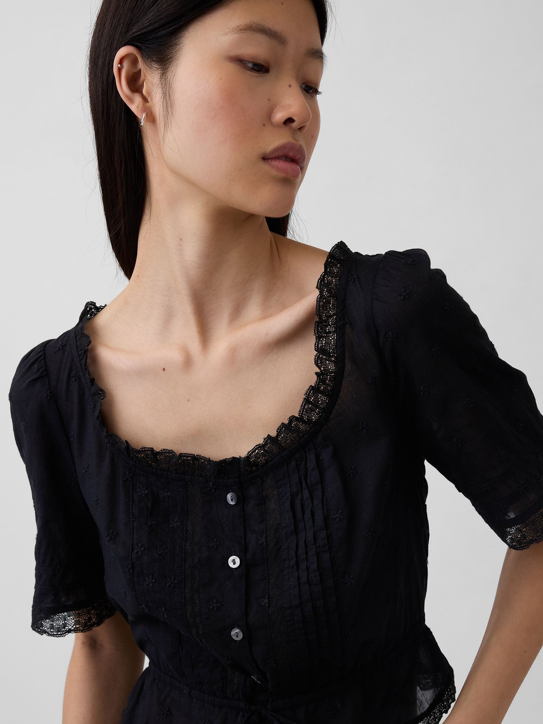 Black Lace-Trim Peplum Top | Gap