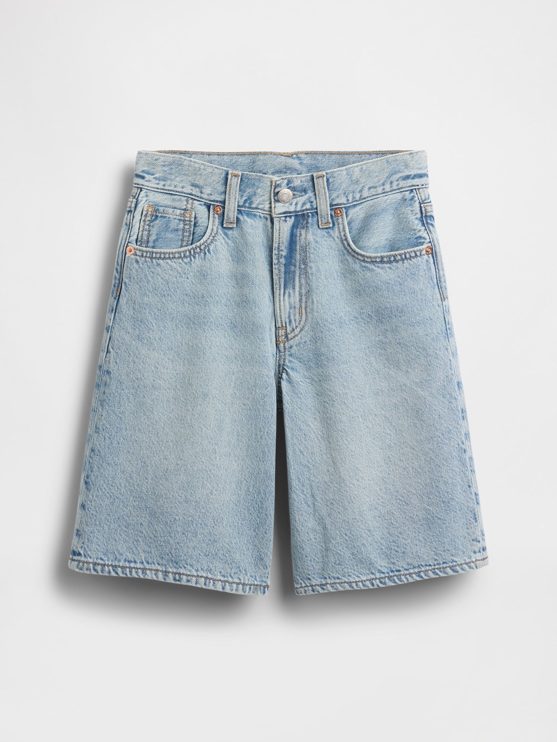 Light Wash Mid Rise Longline Denim Shorts - Image 1 of 2