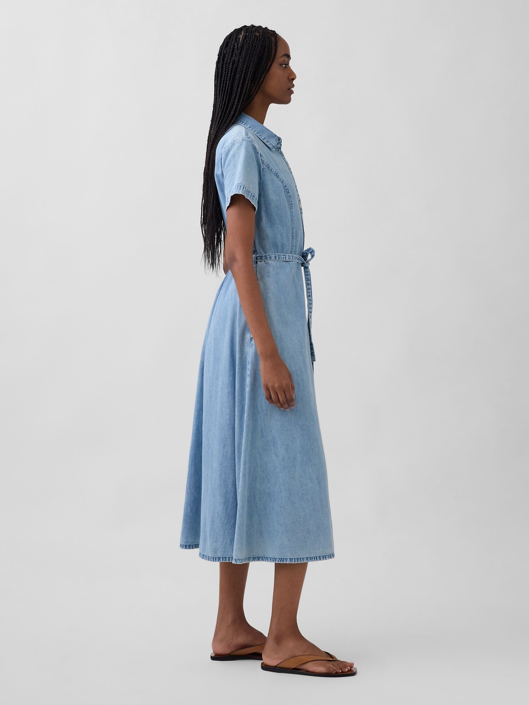 Light Wash Denim Elasticated waist Midi Shirtdress - Image 3 of 4