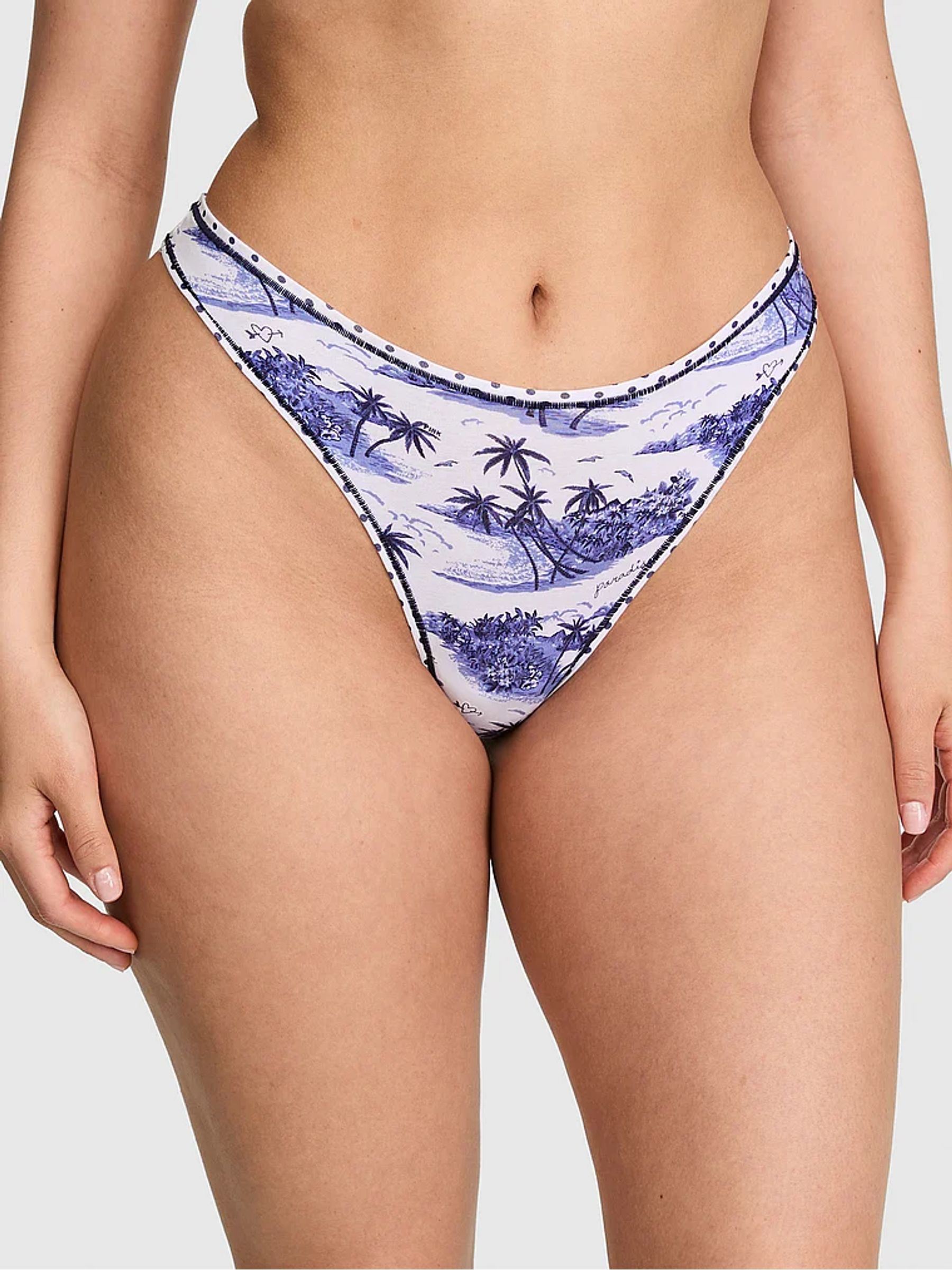 Noir Navy Blue Toile Thong Cotton Knickers - Image 1 of 2