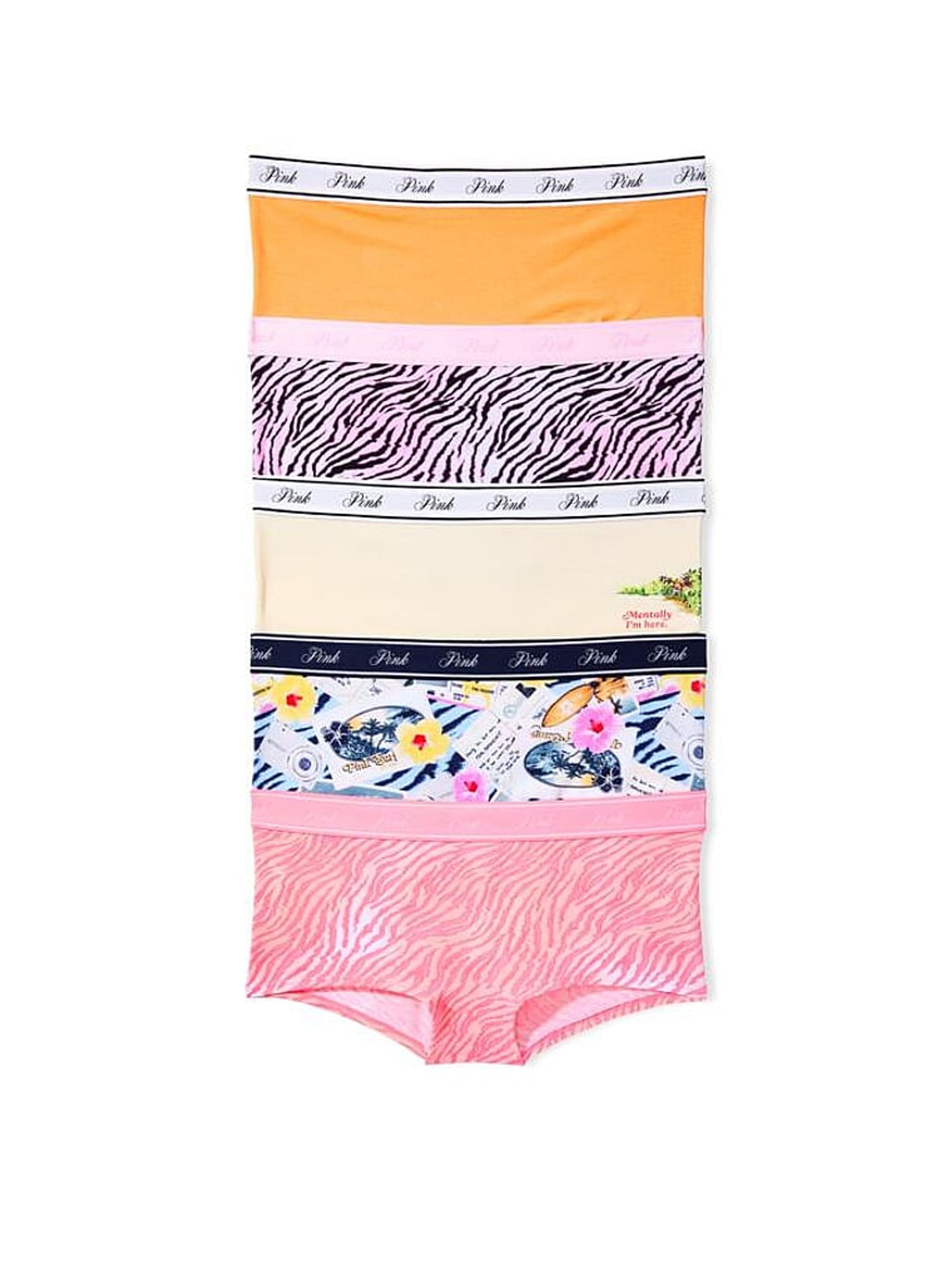 Pink/Orange/Yellow Summer Print Boyshort 5 Pack Logo Knickers - Image 1 of 1