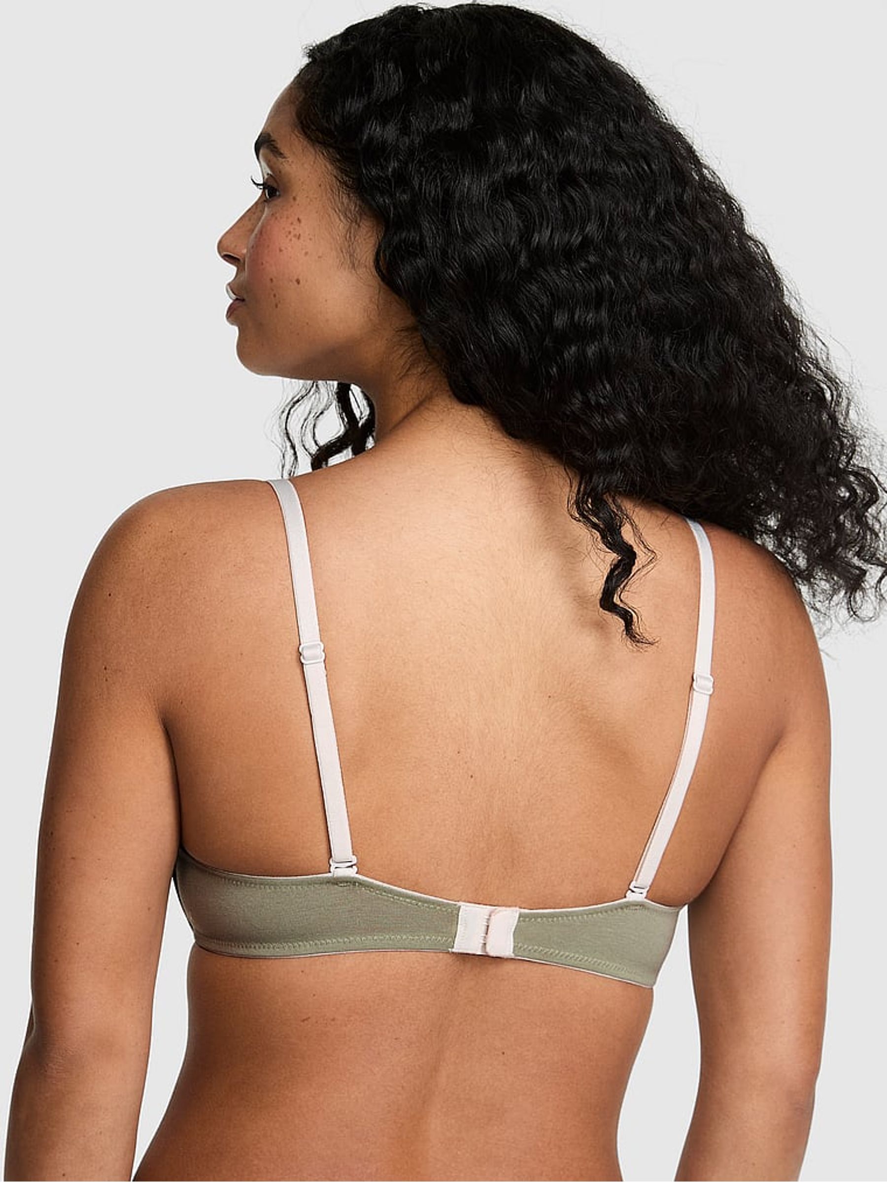 Slate Green Non Wired Push Up Cotton Heather Lace Trim Bra - Image 2 of 2