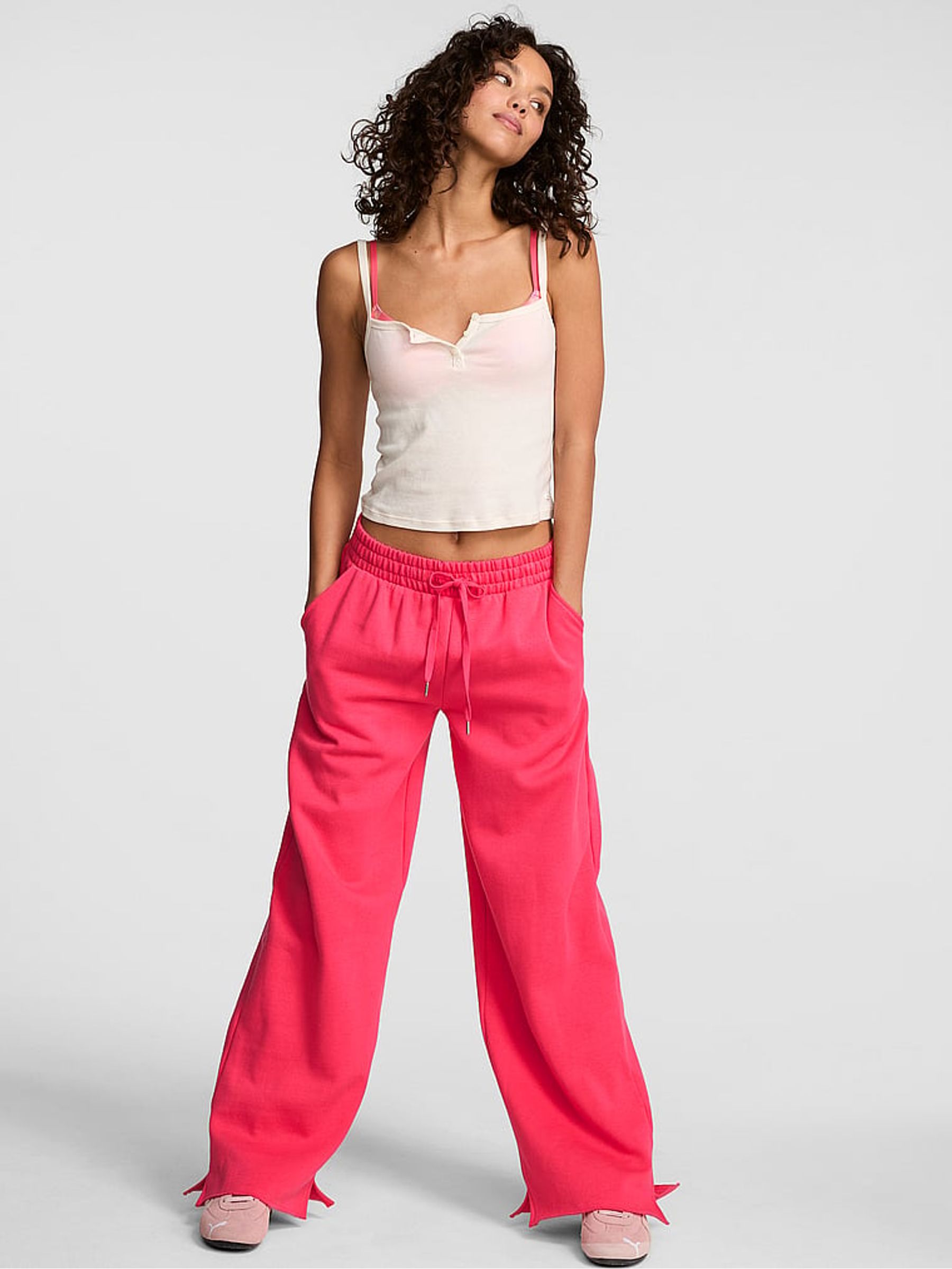 Candy Pink Wide Leg Fleece Joggers - Image 1 of 2