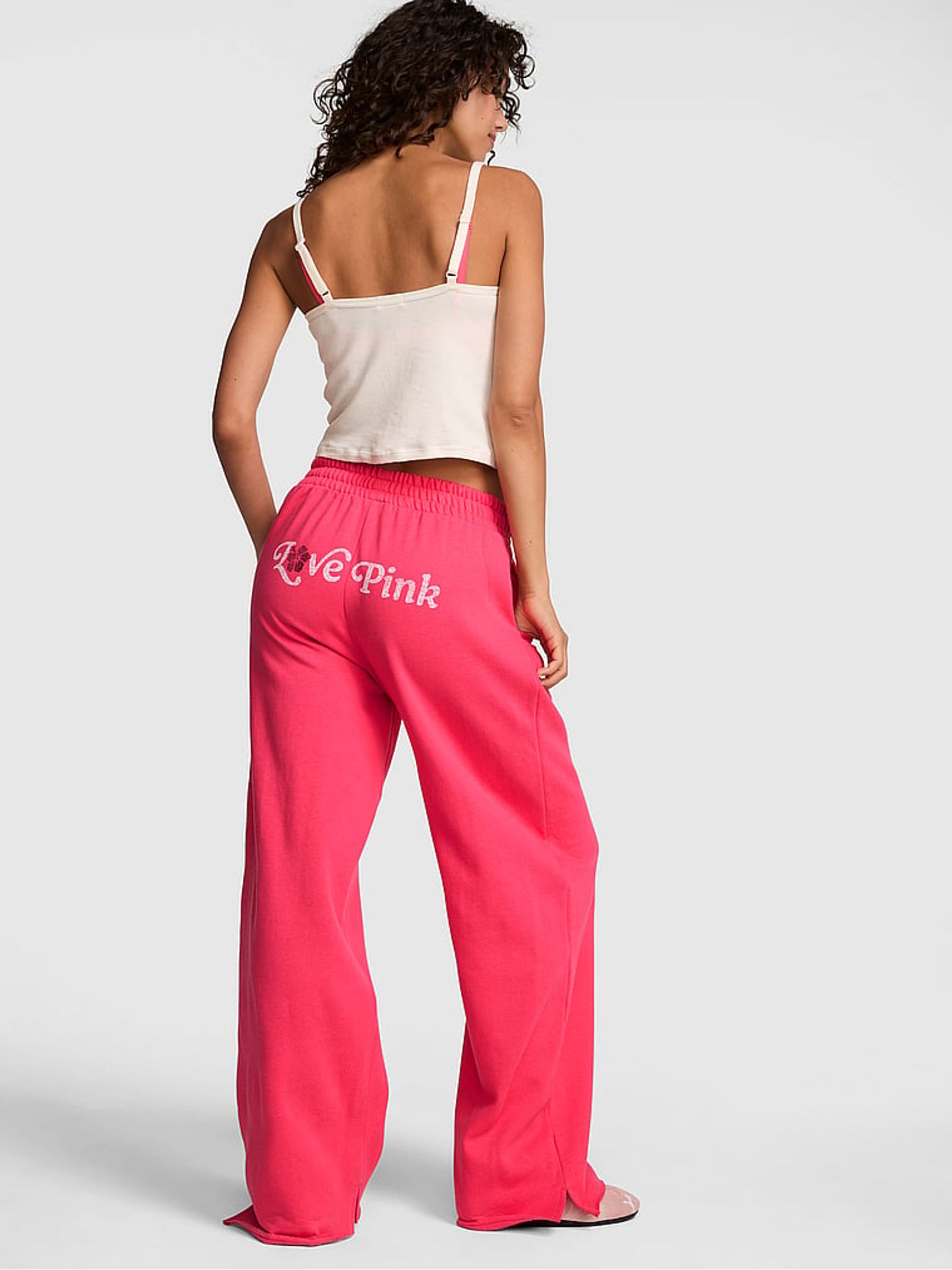 Candy Pink Wide Leg Fleece Joggers - Image 2 of 2