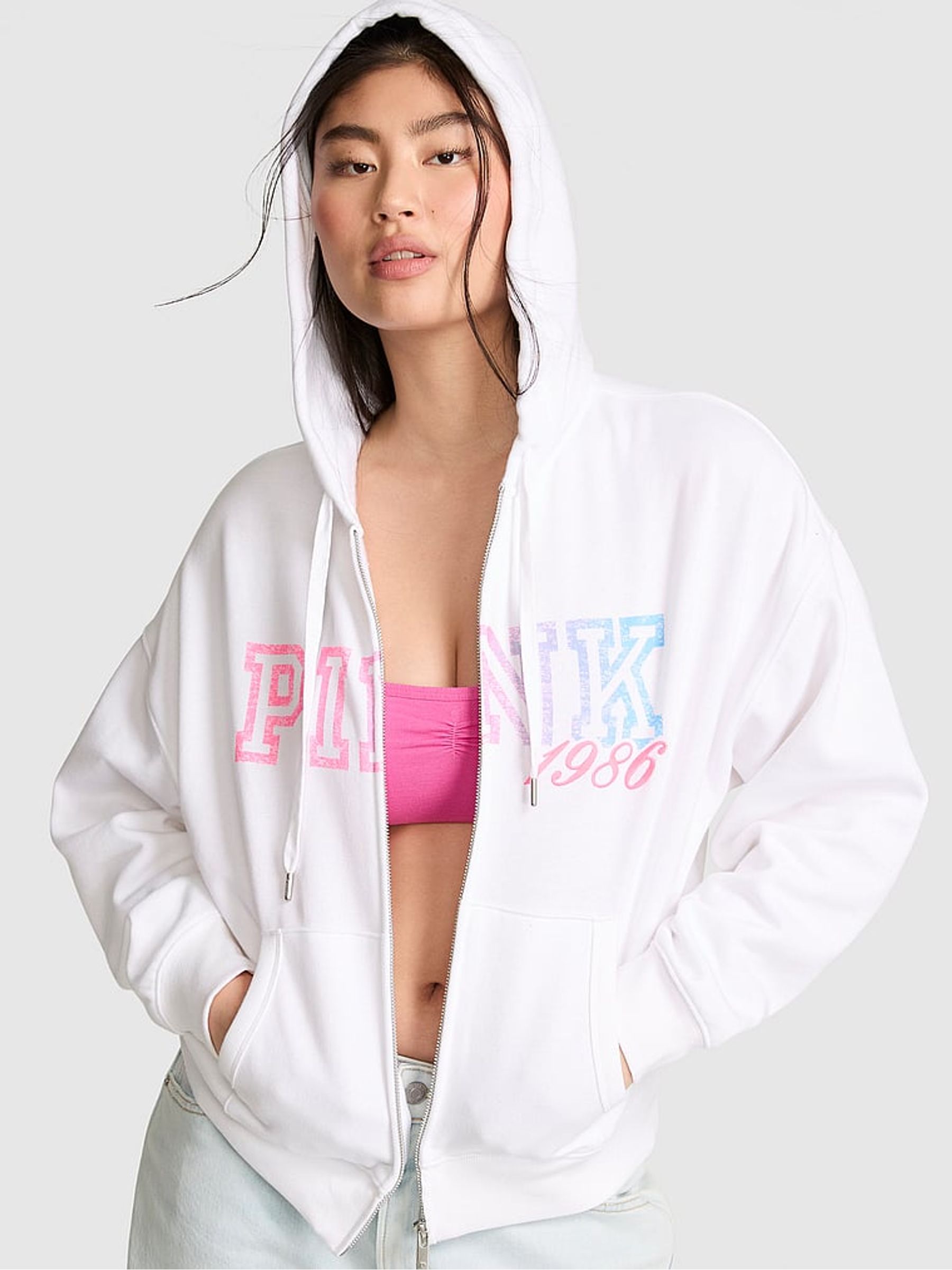 White Fleece Zip Up Hoodie - Image 1 of 2