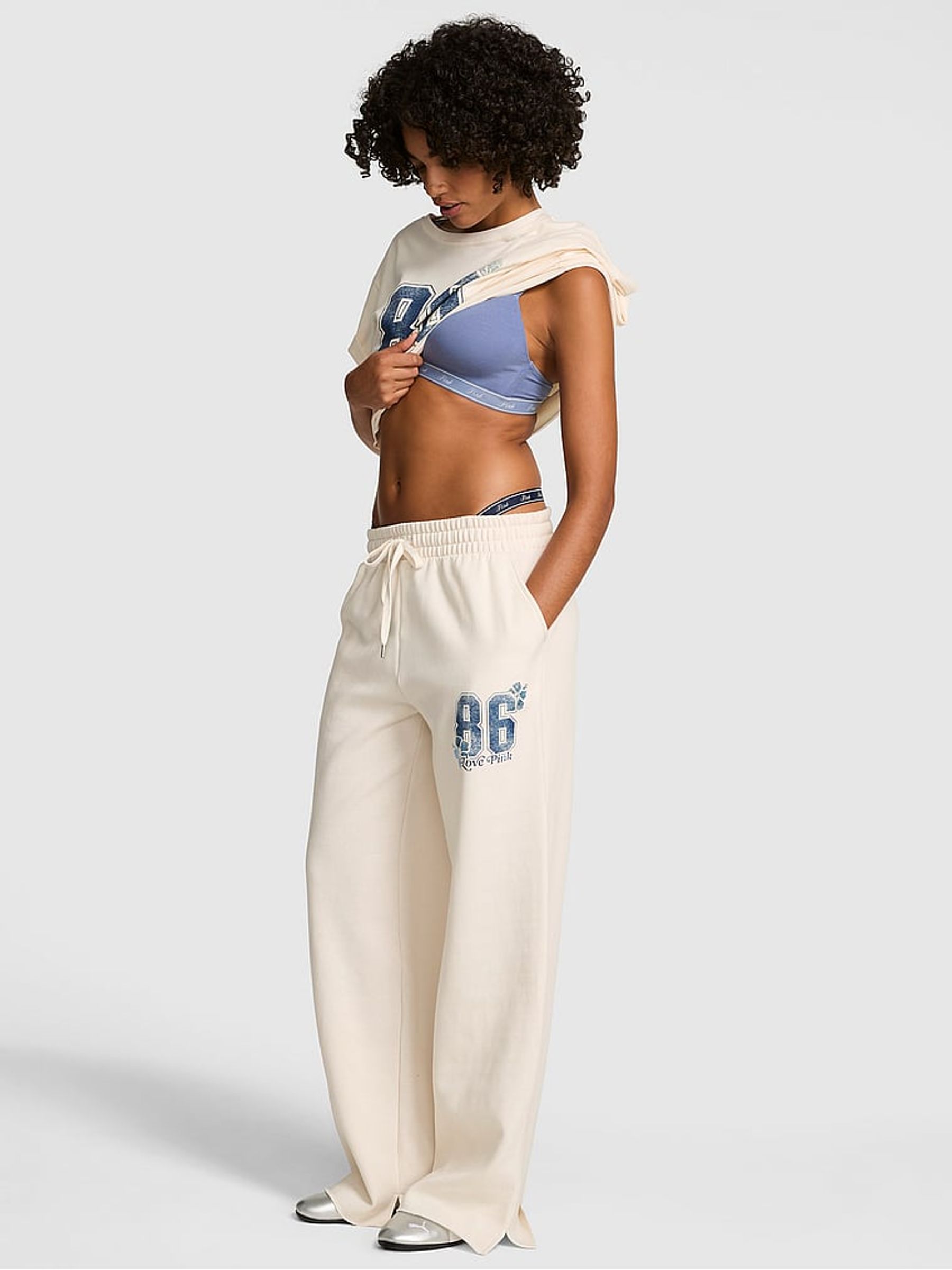 Winter White Wide Leg Fleece Joggers - Image 1 of 2
