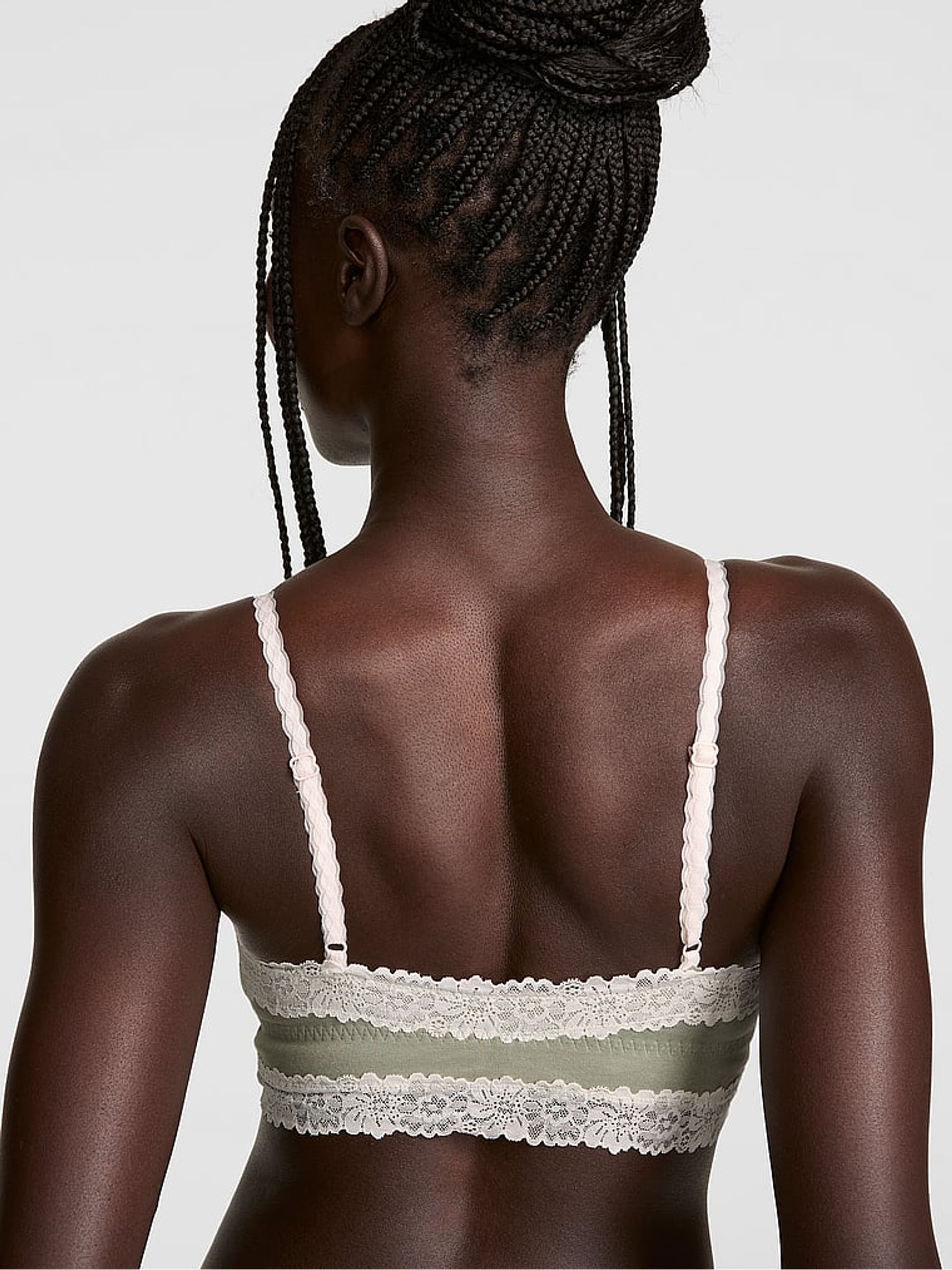 Slate Green Front Close Cotton Heather Lace Trim Bra - Image 2 of 2