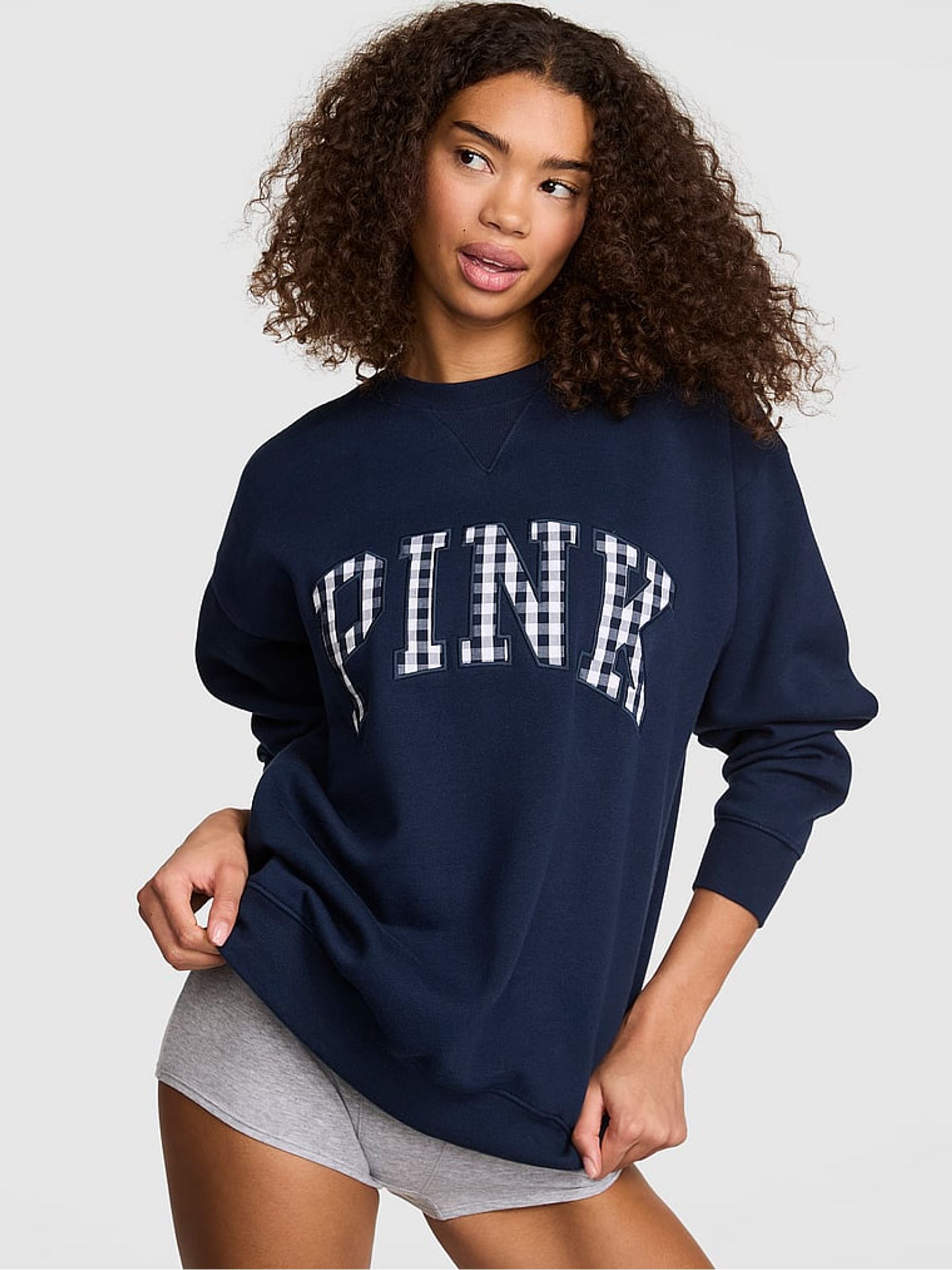 Noir Navy Blue Gingham Fleece Sweatshirt - Image 2 of 4