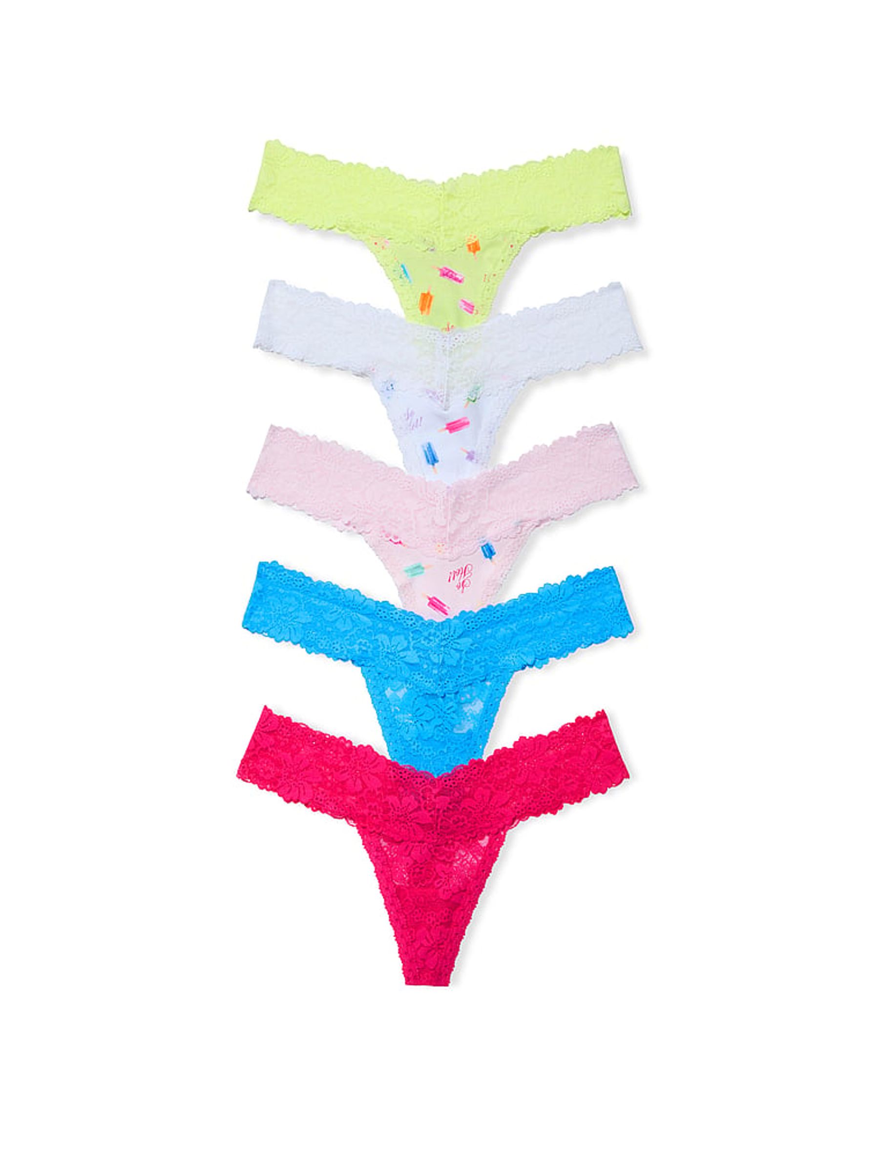 Yellow/White/Blue/Pink 5 Pack Ribbed Lace Trim Knickers - Image 1 of 1