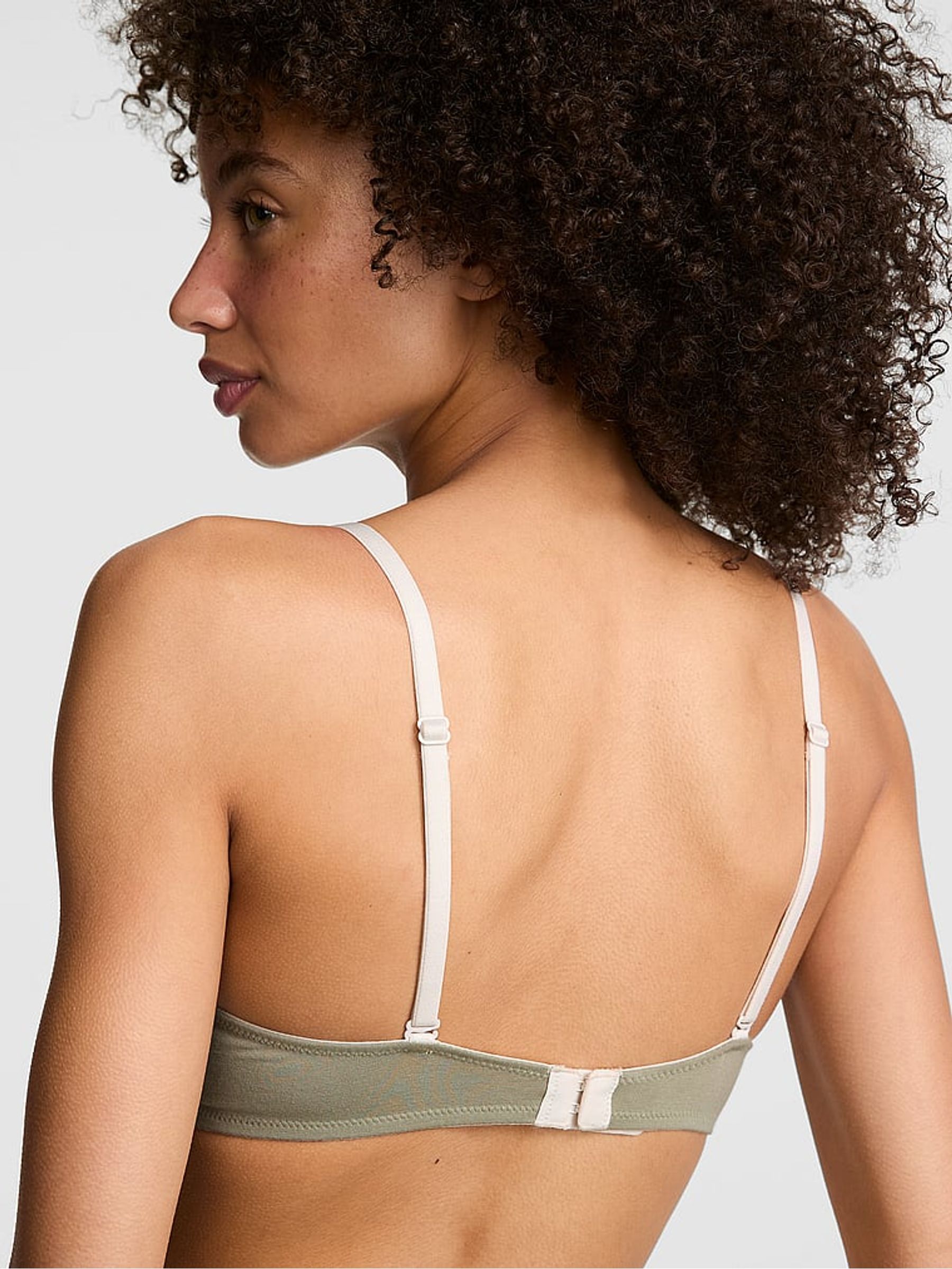 Slate Green Non Wired Lightly Lined Cotton Heather Lace Trim Bra - Image 2 of 2