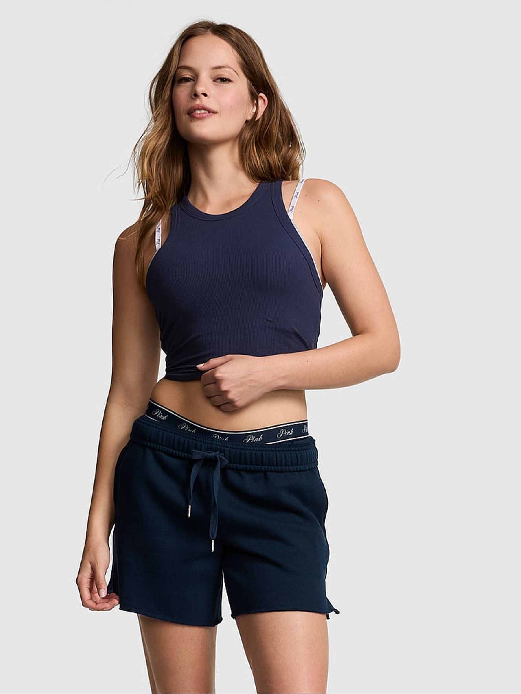 Noir Navy Blue Gingham Fleece Shorts - Image 1 of 3