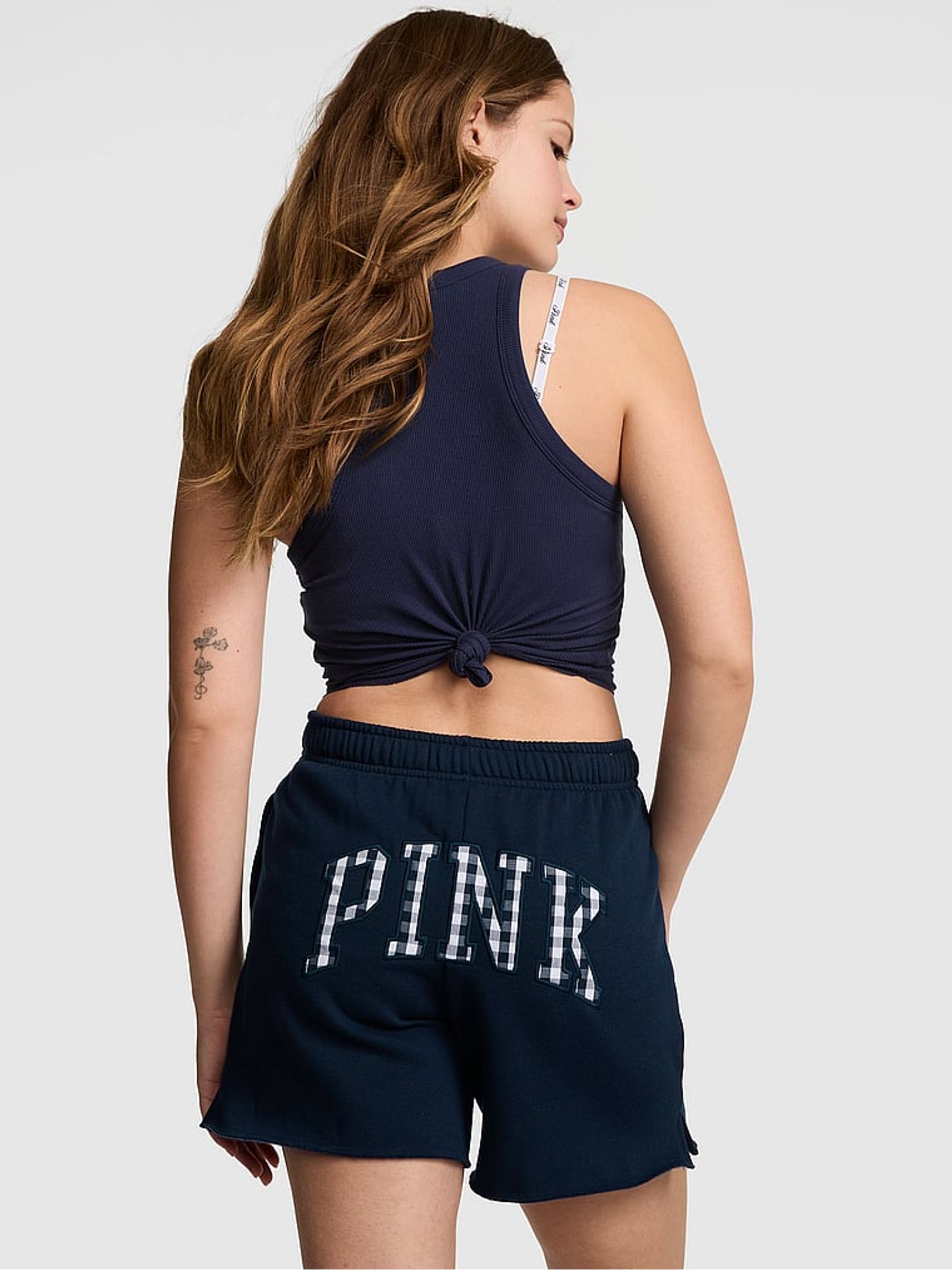 Noir Navy Blue Gingham Fleece Shorts - Image 2 of 3