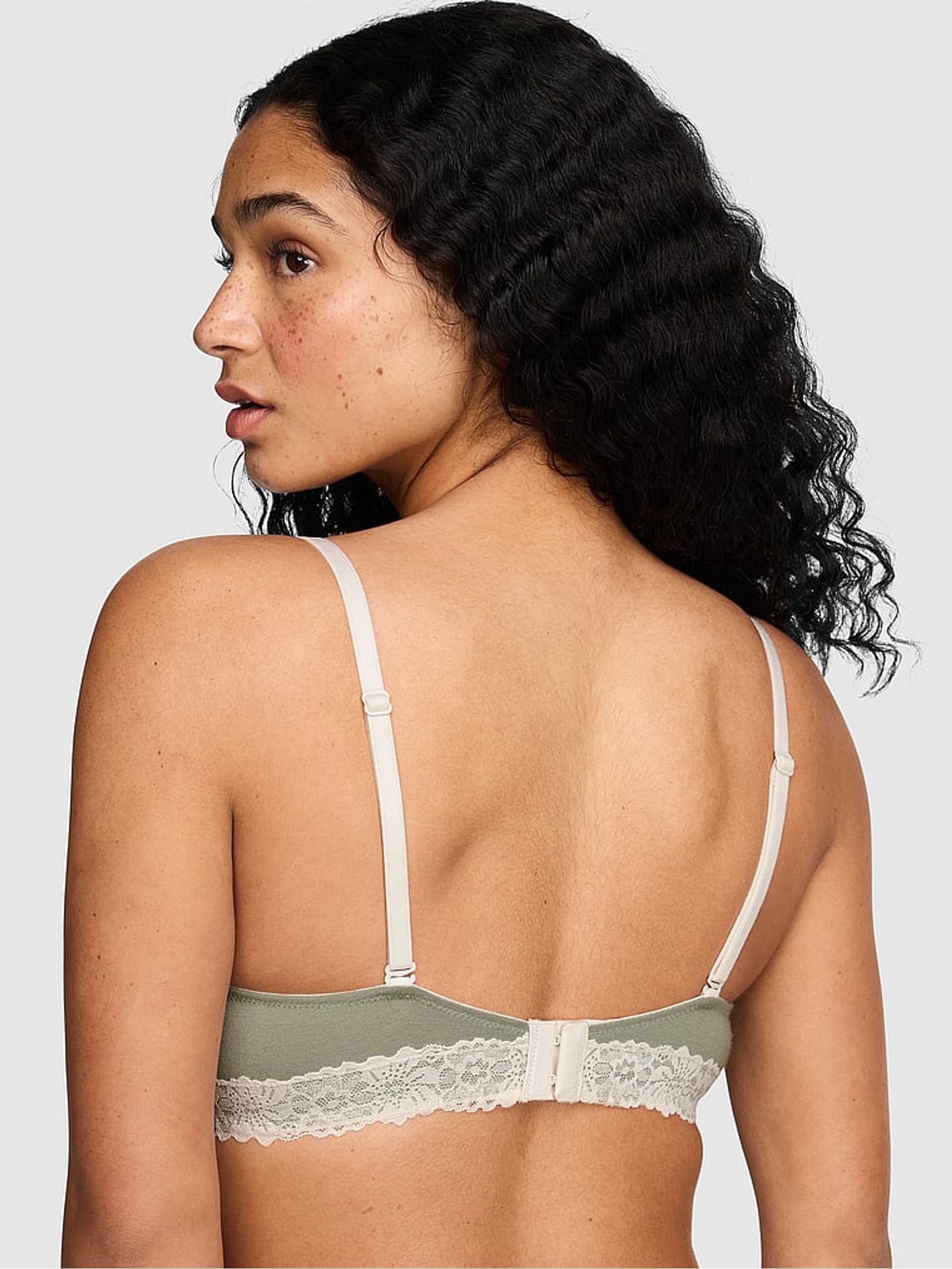 Slate Green Push Up Cotton Heather Lace Trim Bra - Image 2 of 2