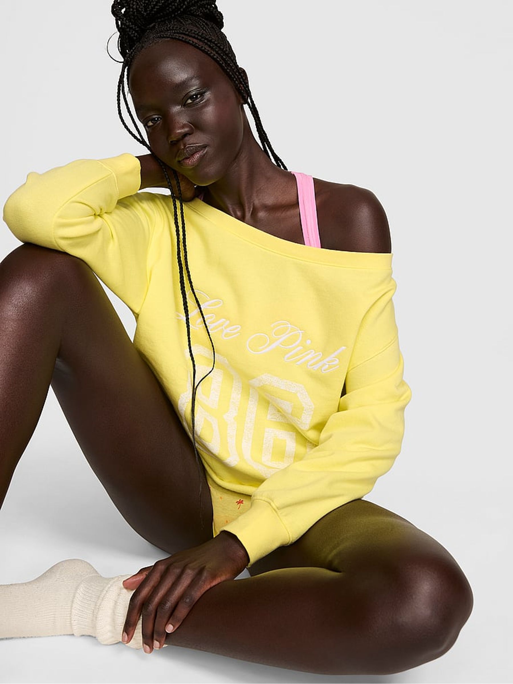 Pineapple Yellow Off The Shoulder Fleece Sweatshirt - Image 1 of 2