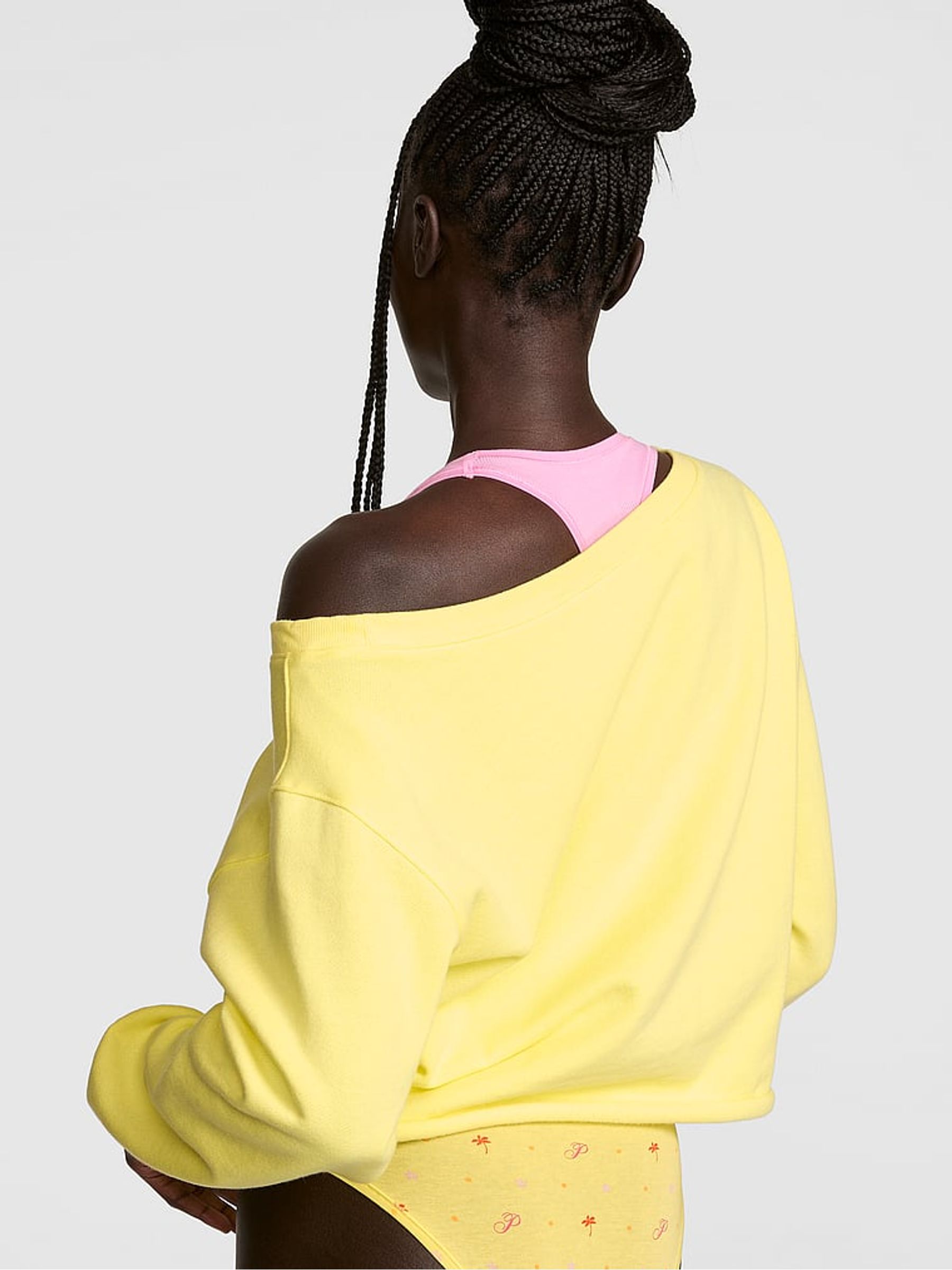 Pineapple Yellow Off The Shoulder Fleece Sweatshirt - Image 2 of 2
