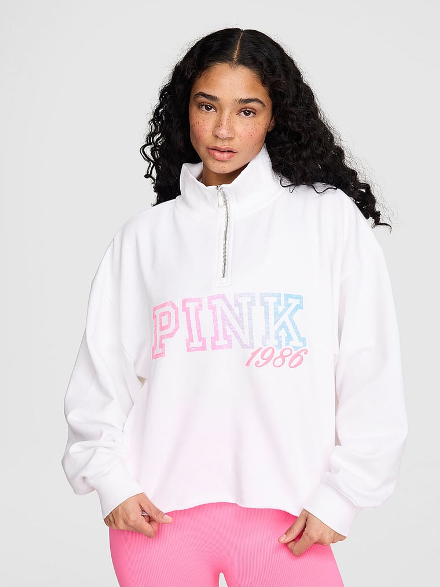 White Ombre Half Zip Fleece Sweatshirt - Image 1 of 3