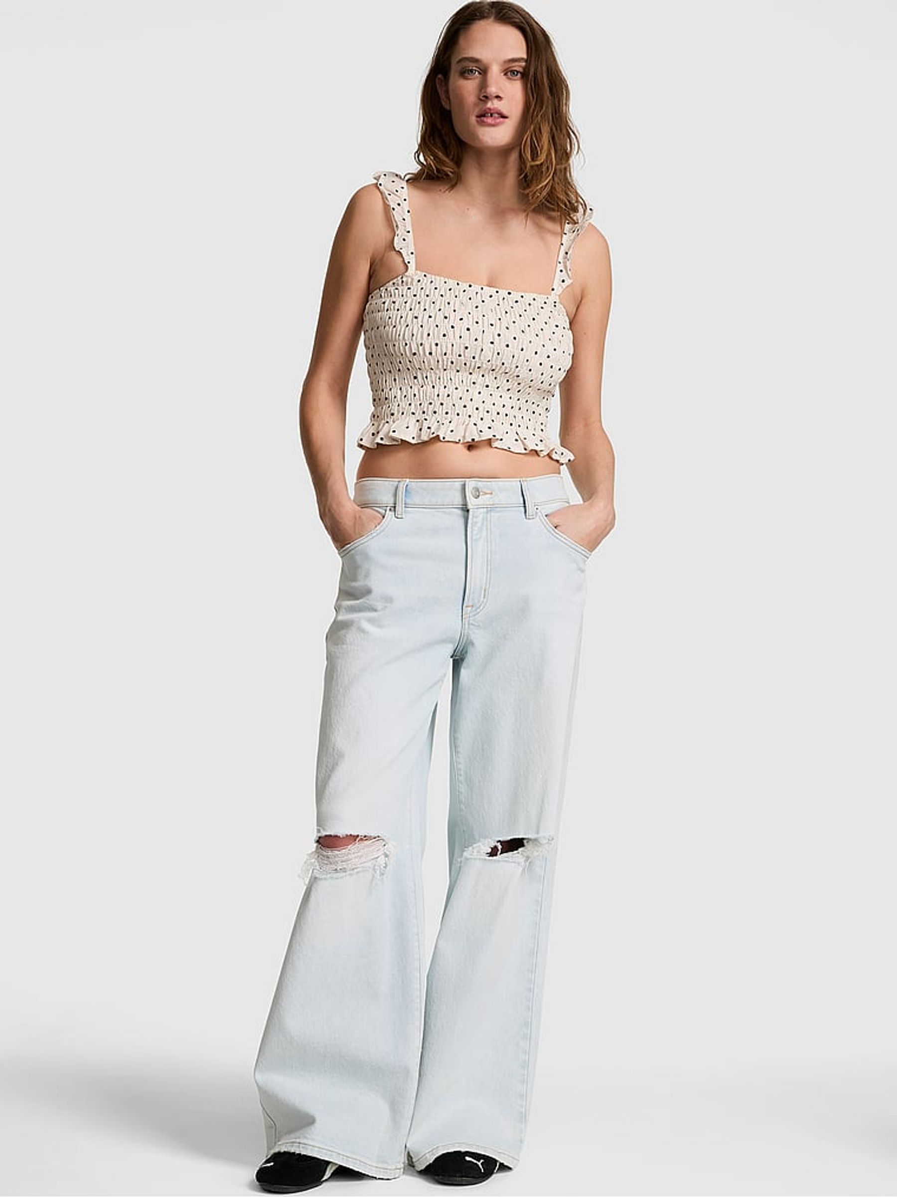 White Polka Dot Smocked Ruffle Top - Image 2 of 3