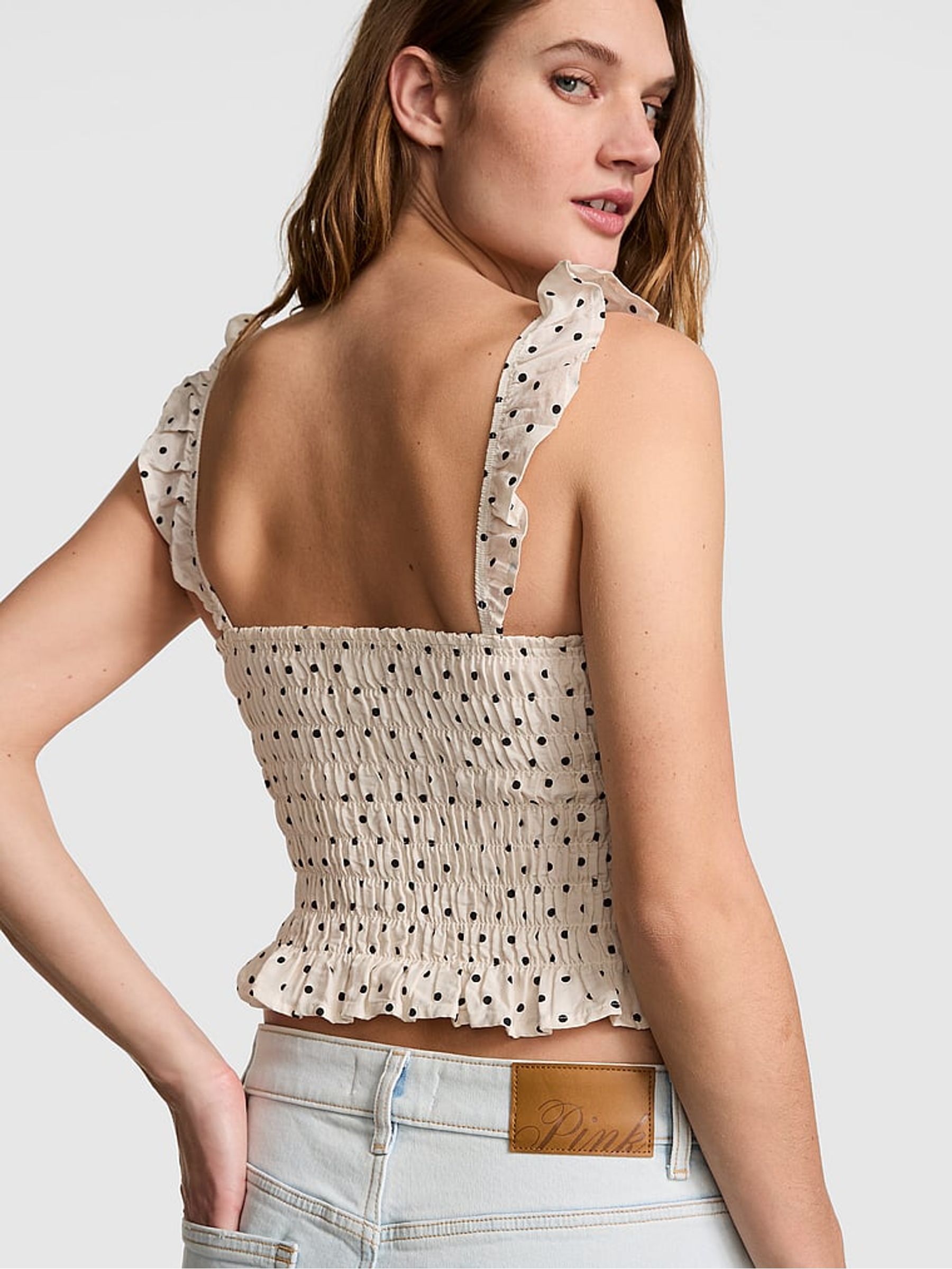 White Polka Dot Smocked Ruffle Top - Image 3 of 3