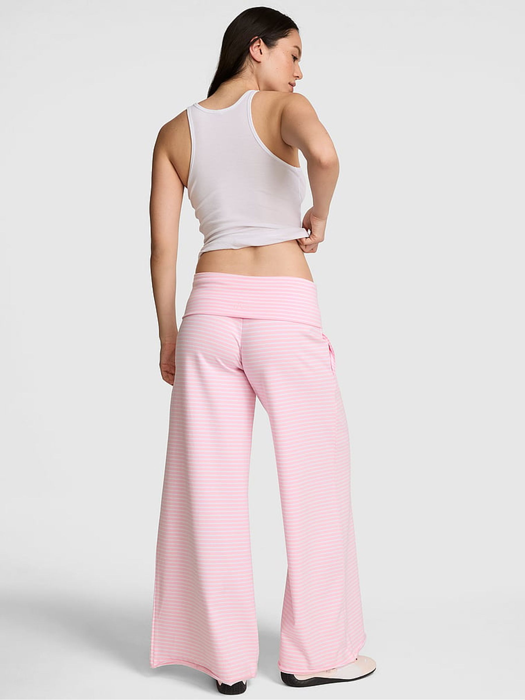 Pink Stripe Foldover Wide leg Trousers - Image 2 of 3