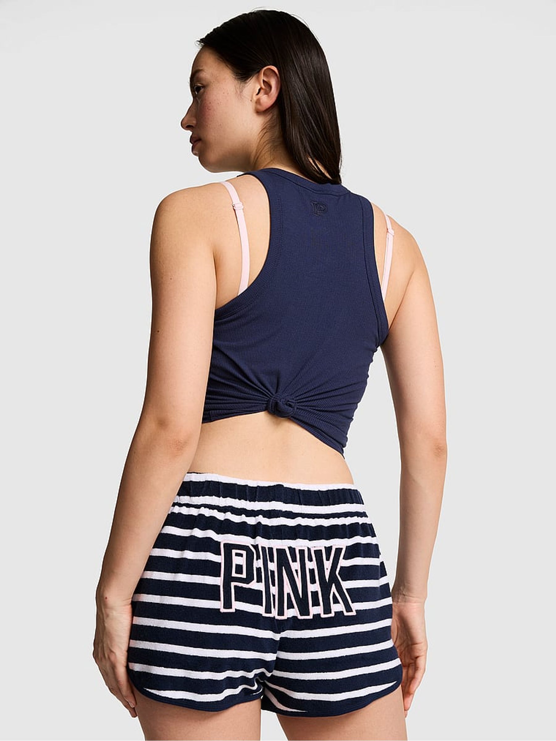Noir Navy Blue Stripes Terry Shorts - Image 2 of 3