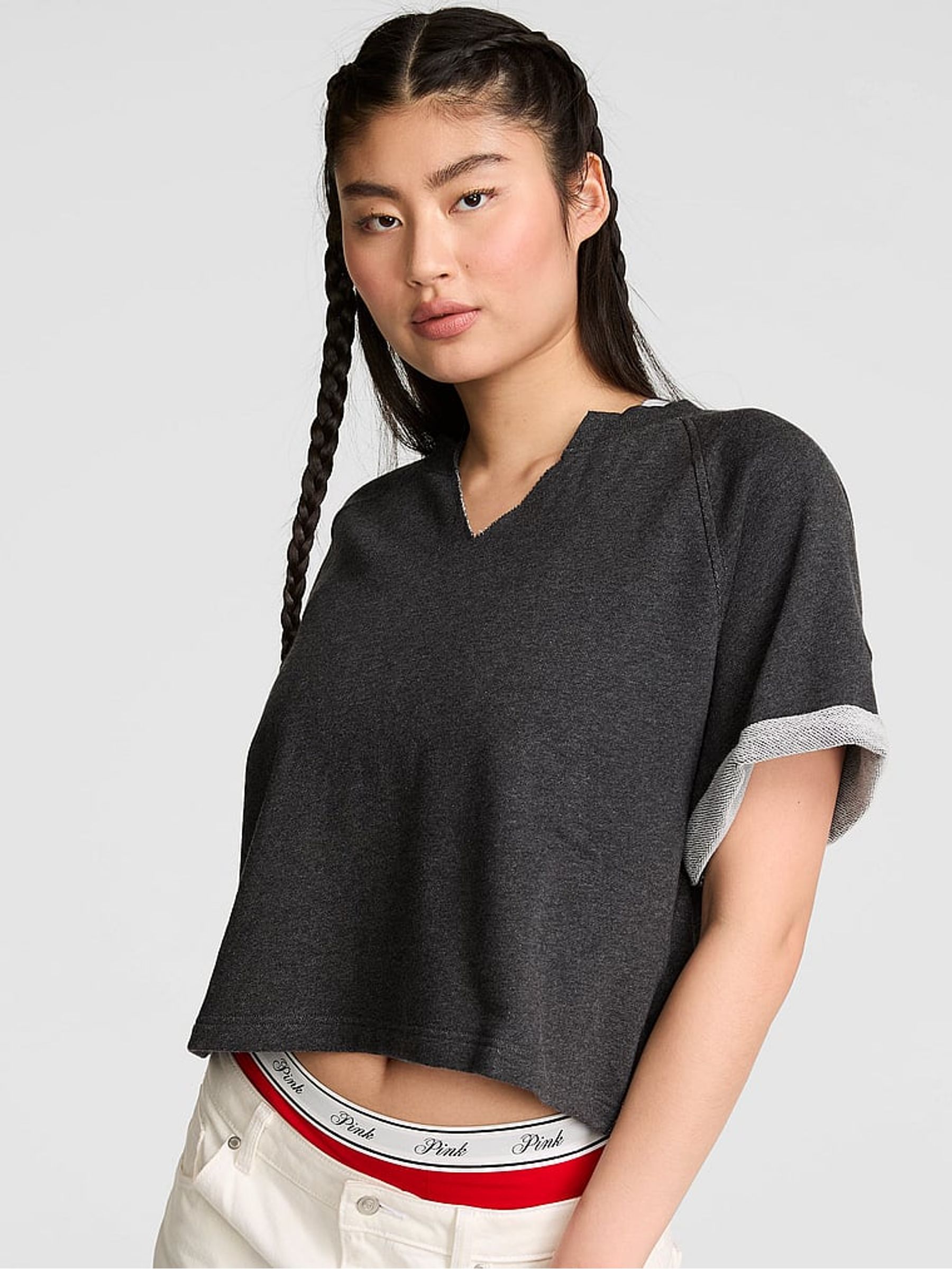 Charcoal Heather Grey Terry Crew T-Shirt - Image 1 of 2