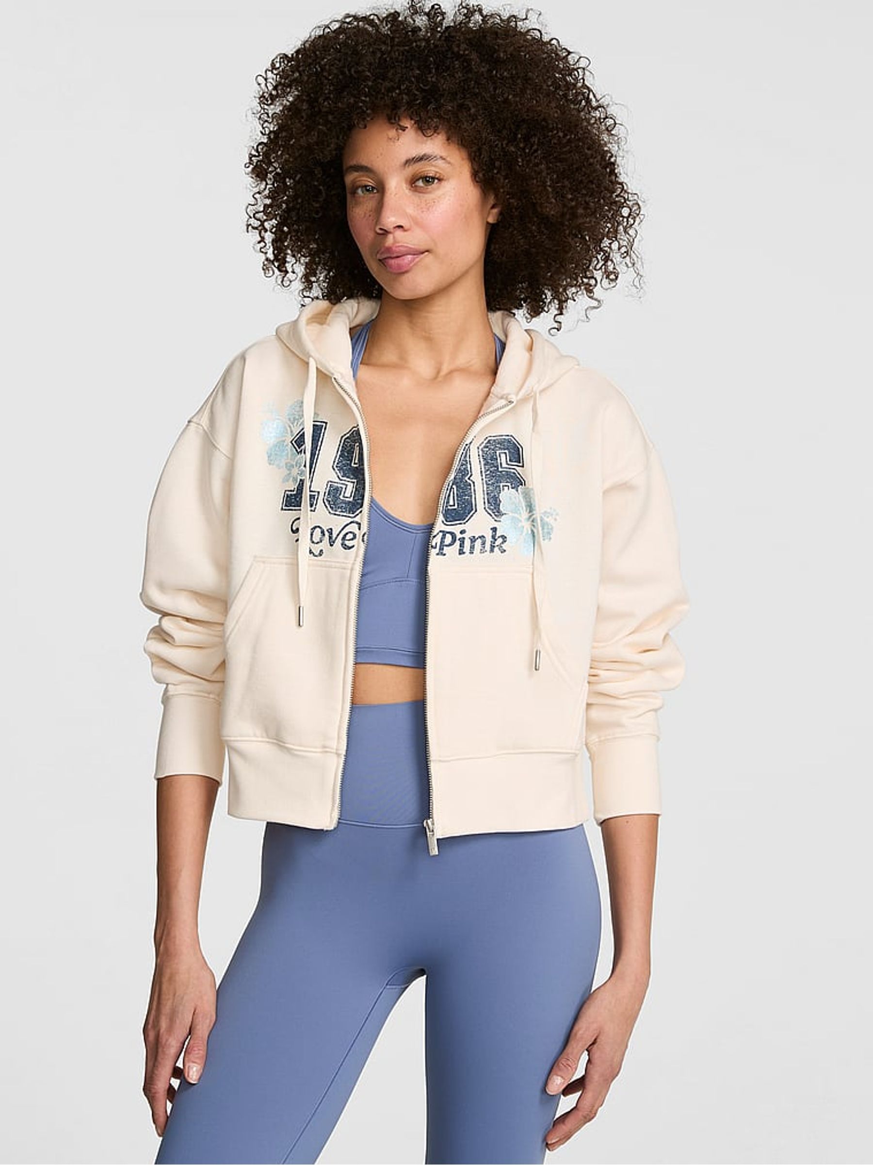 Winter White Cropped Full Zip Hoodie - Image 1 of 2