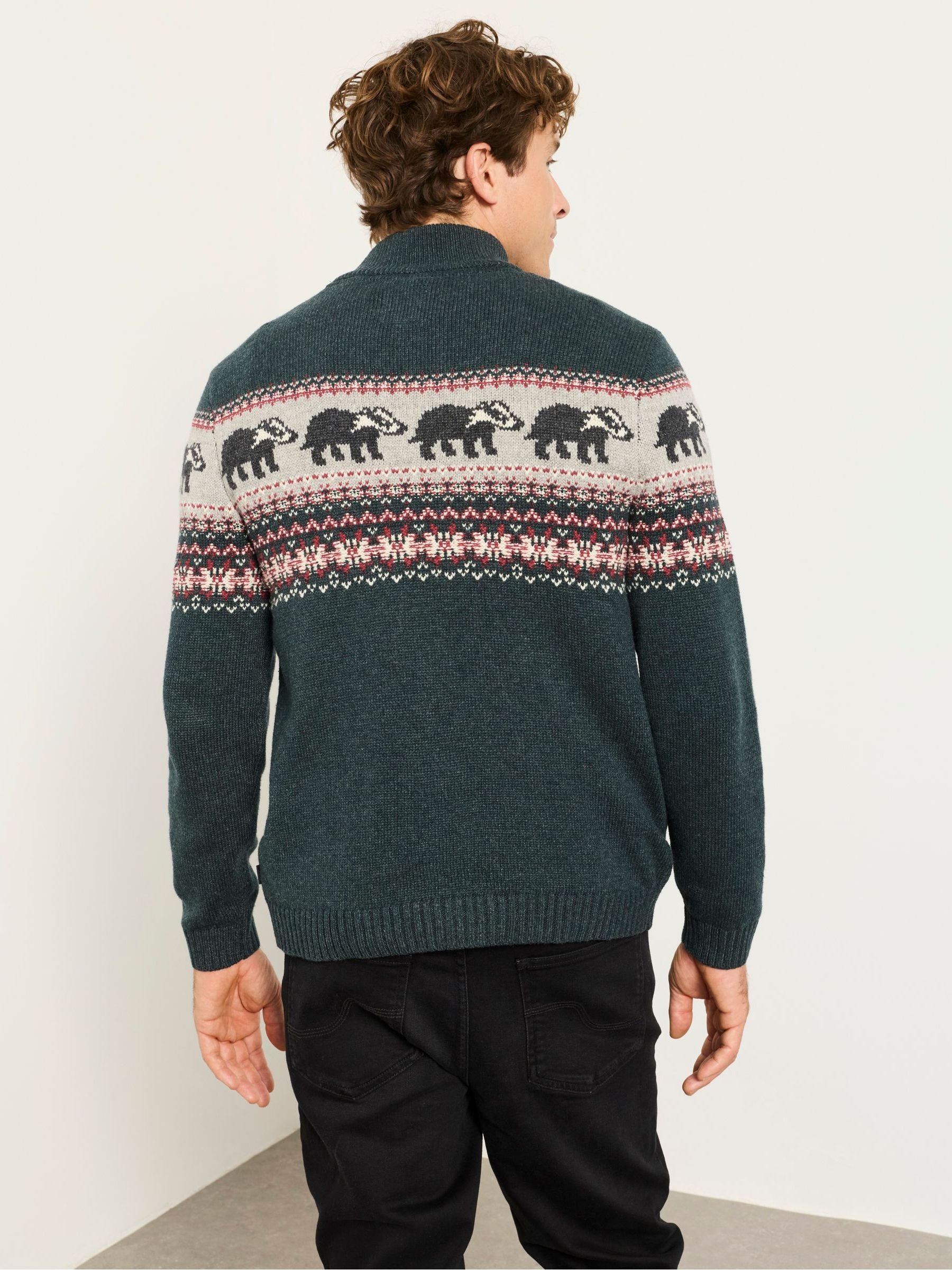 Green Badger Half Neck Christmas Jumper - Image 2 of 6