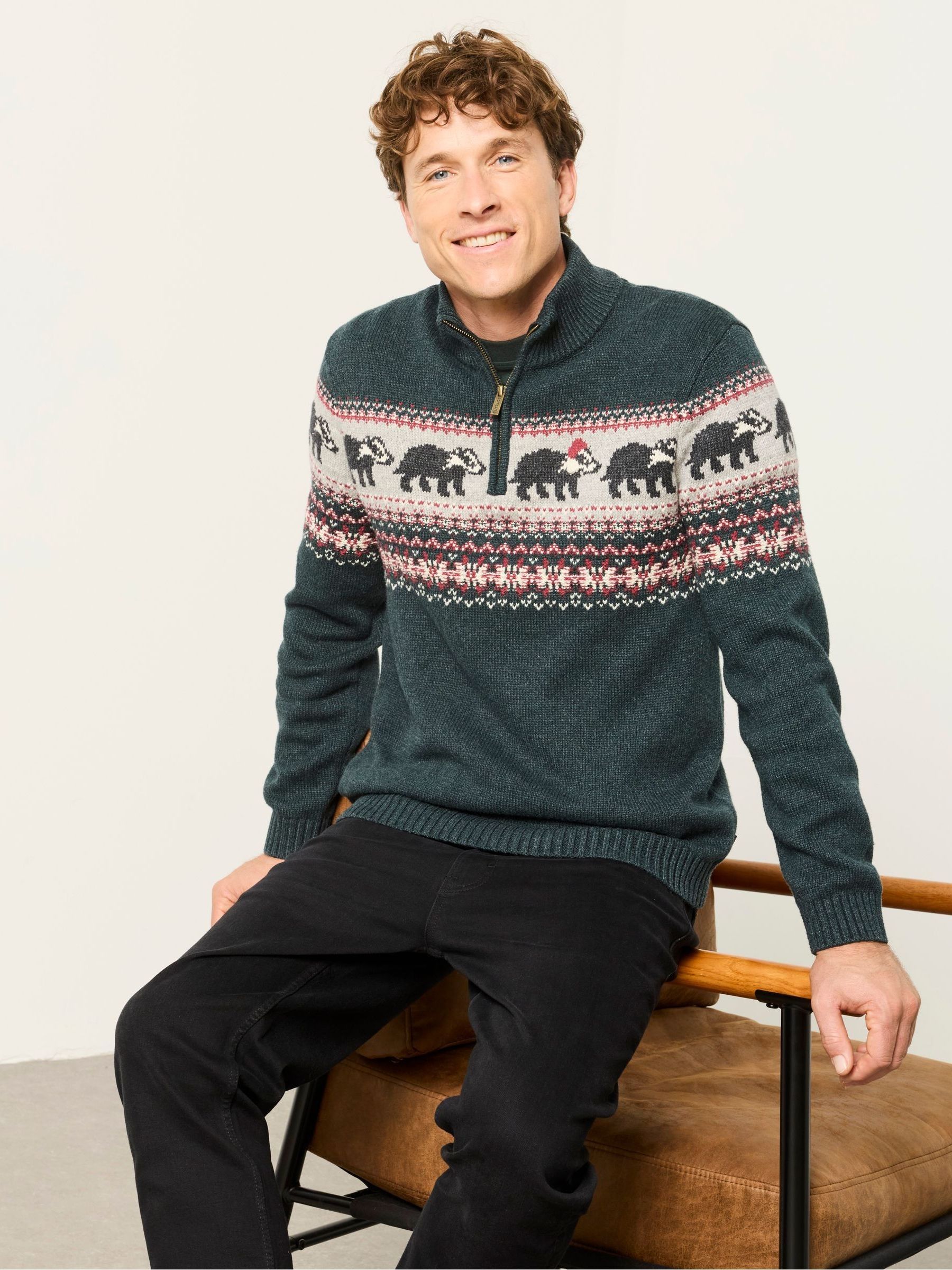 Green Badger Half Neck Christmas Jumper - Image 3 of 6