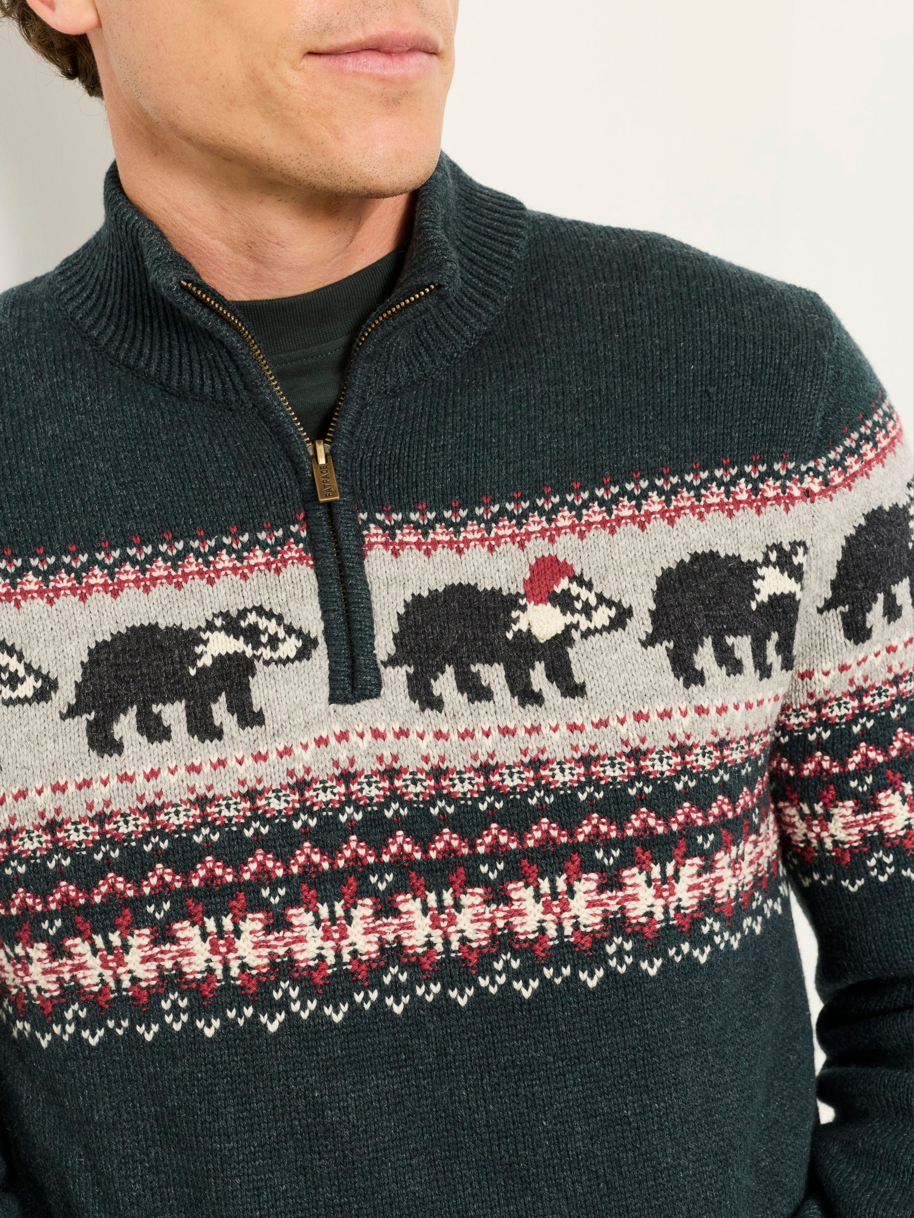 Green Badger Half Neck Christmas Jumper - Image 4 of 6