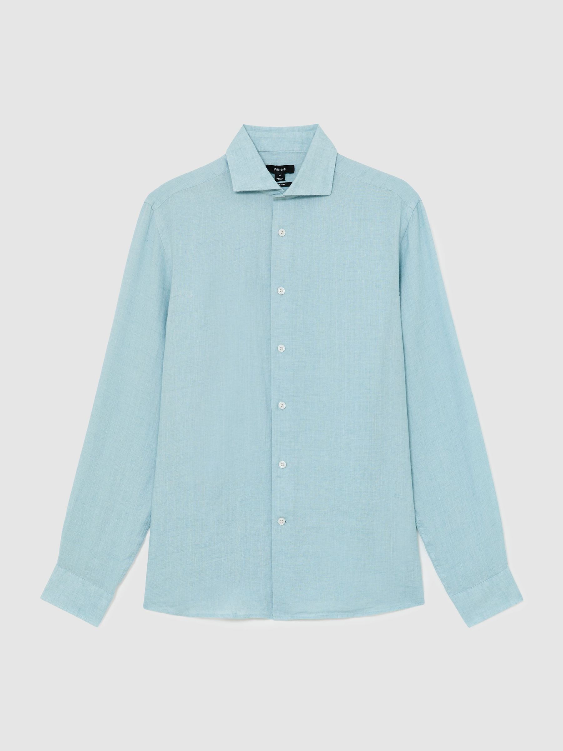 Linen Cutaway-Collar Regular-Fit Shirt in Ultra Marine Green - image 1