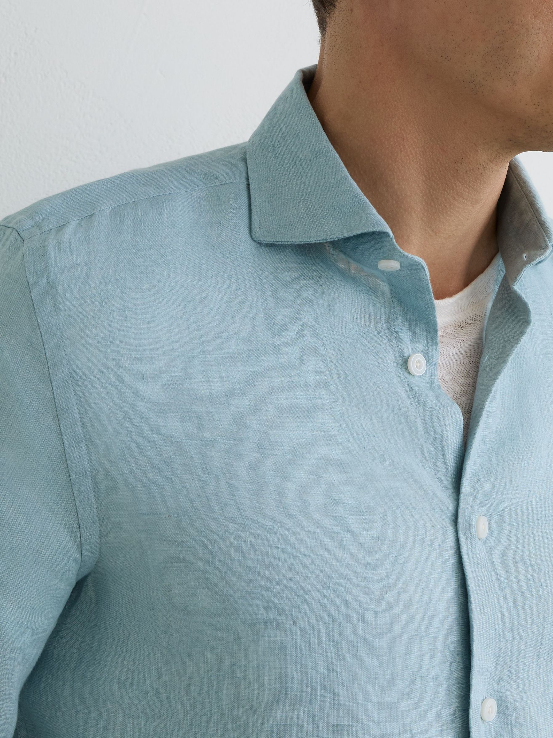 Linen Cutaway-Collar Regular-Fit Shirt in Ultra Marine Green - image 5