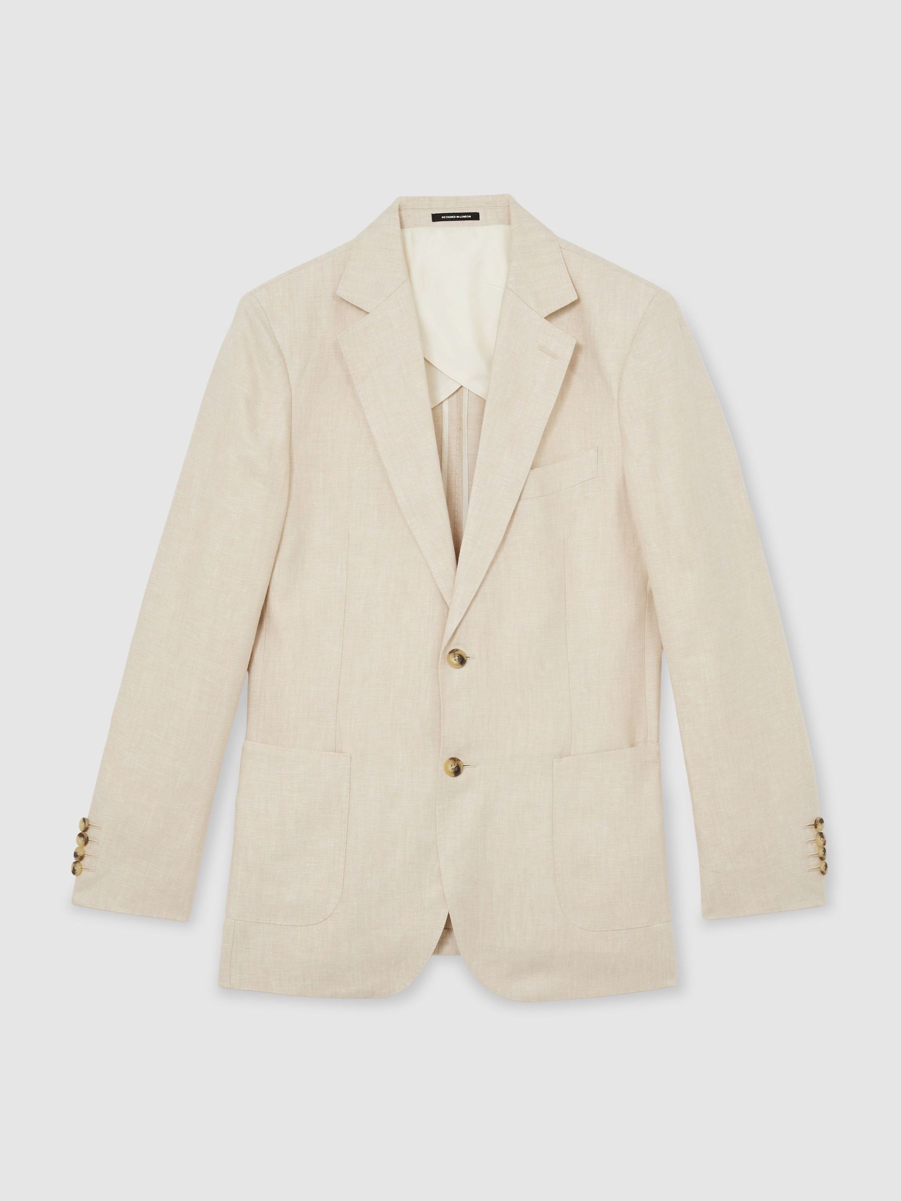 Classic Fit Linen-Twill Single-Breasted Blazer in Stone