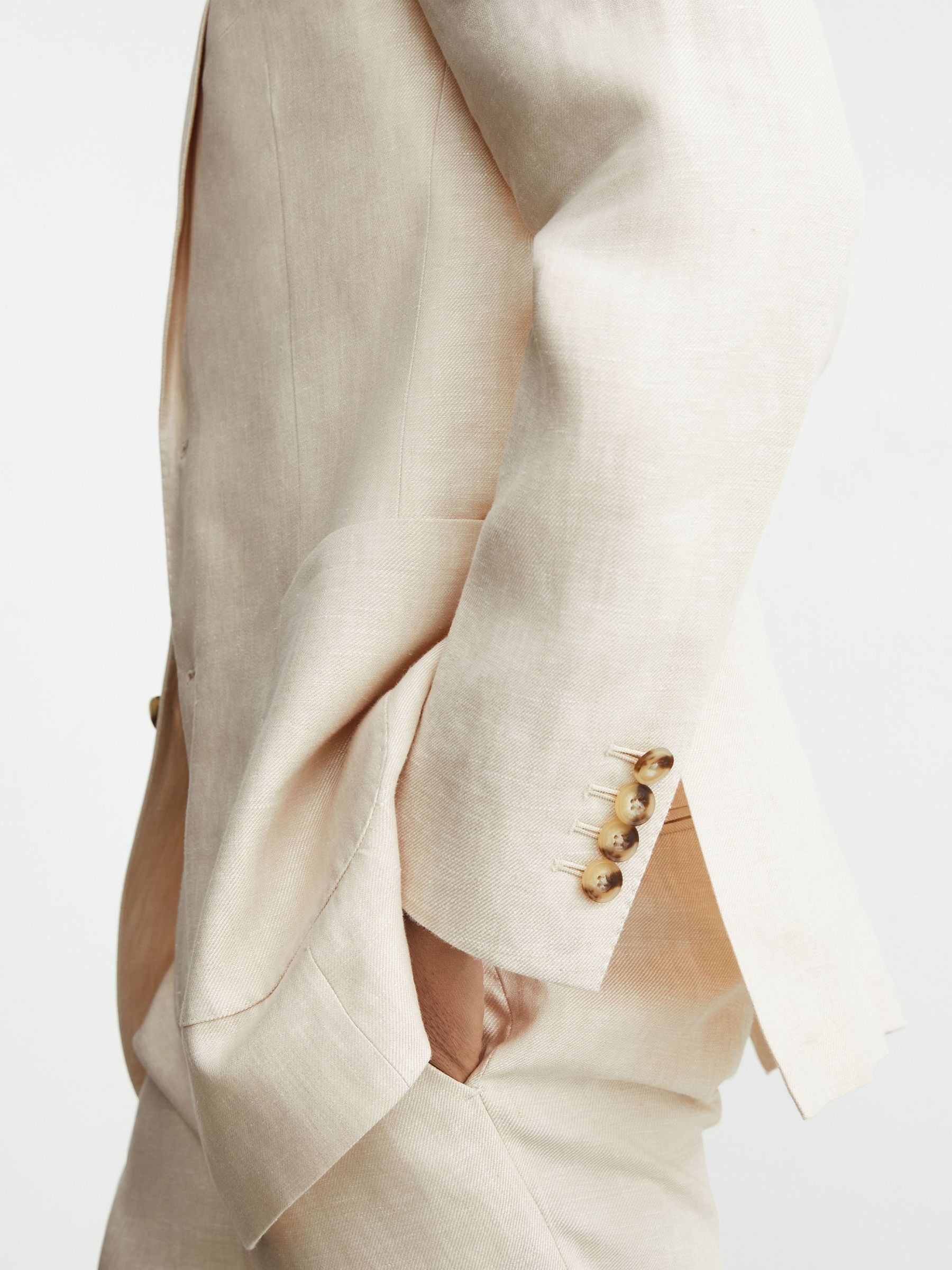 Classic-Fit Linen-Twill Single-Breasted Suit Blazer in Stone - Image 3 of 9