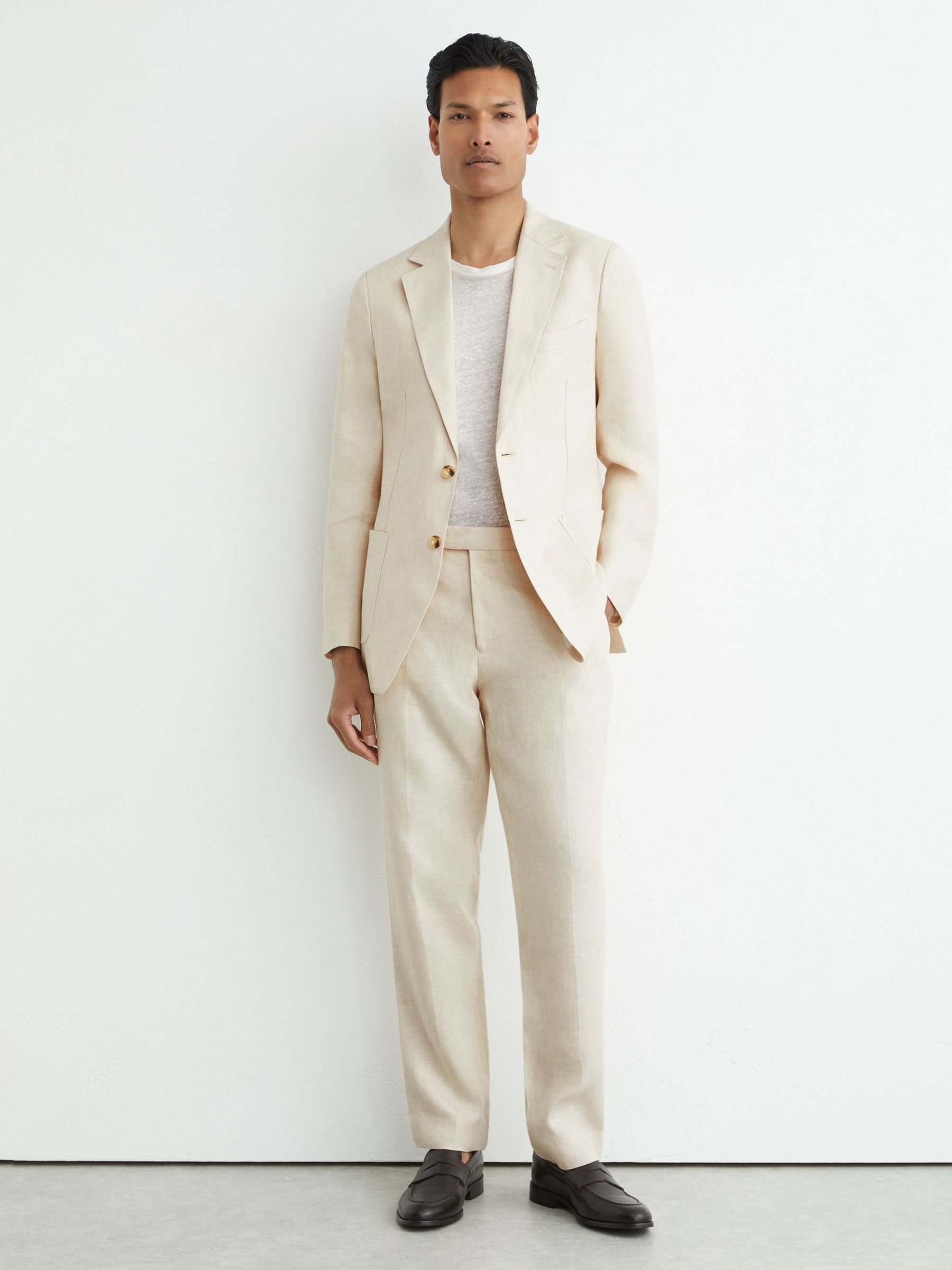 Classic-Fit Linen-Twill Single-Breasted Suit Blazer in Stone - Image 4 of 9