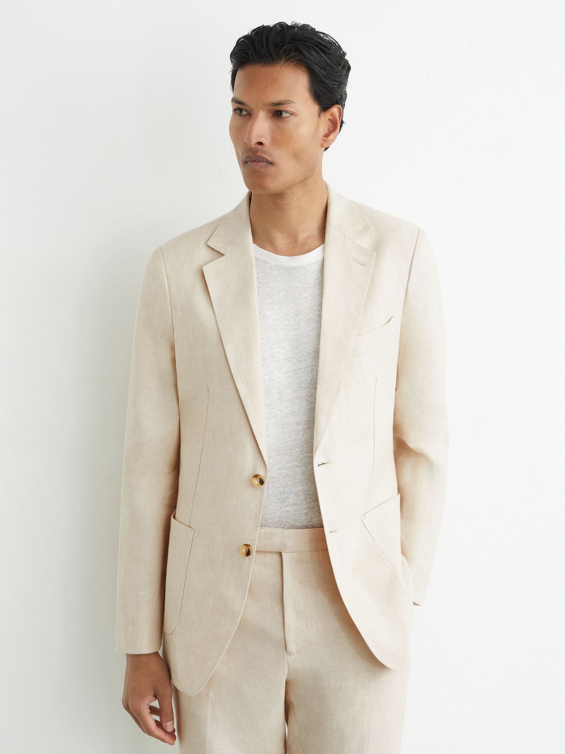 Classic-Fit Linen-Twill Single-Breasted Suit Blazer in Stone - Image 5 of 9