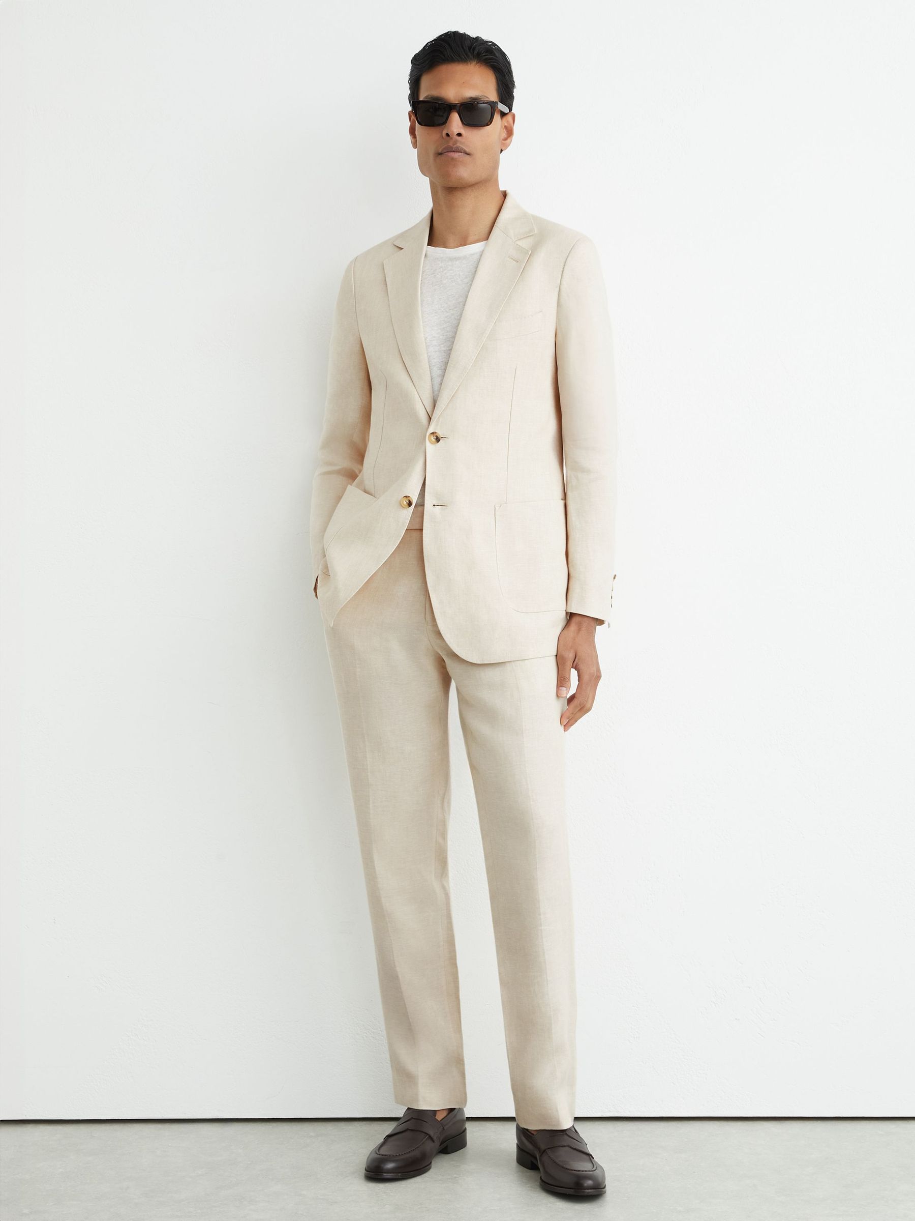 Classic Fit Linen-Twill Single-Breasted Blazer in Stone - image 5