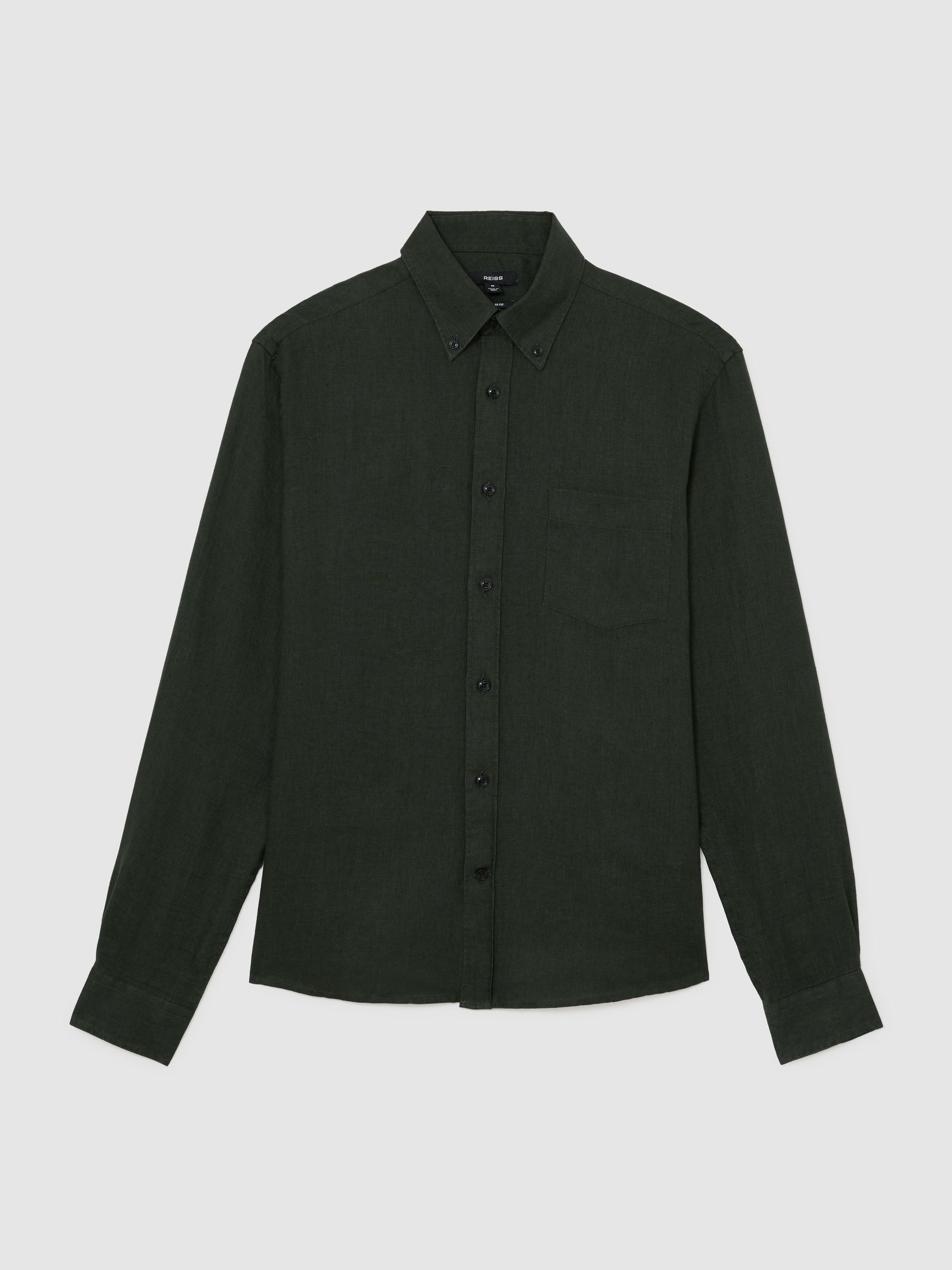 Linen Regular-Fit Button-Down Shirt in Midnight Green - Image 2 of 5