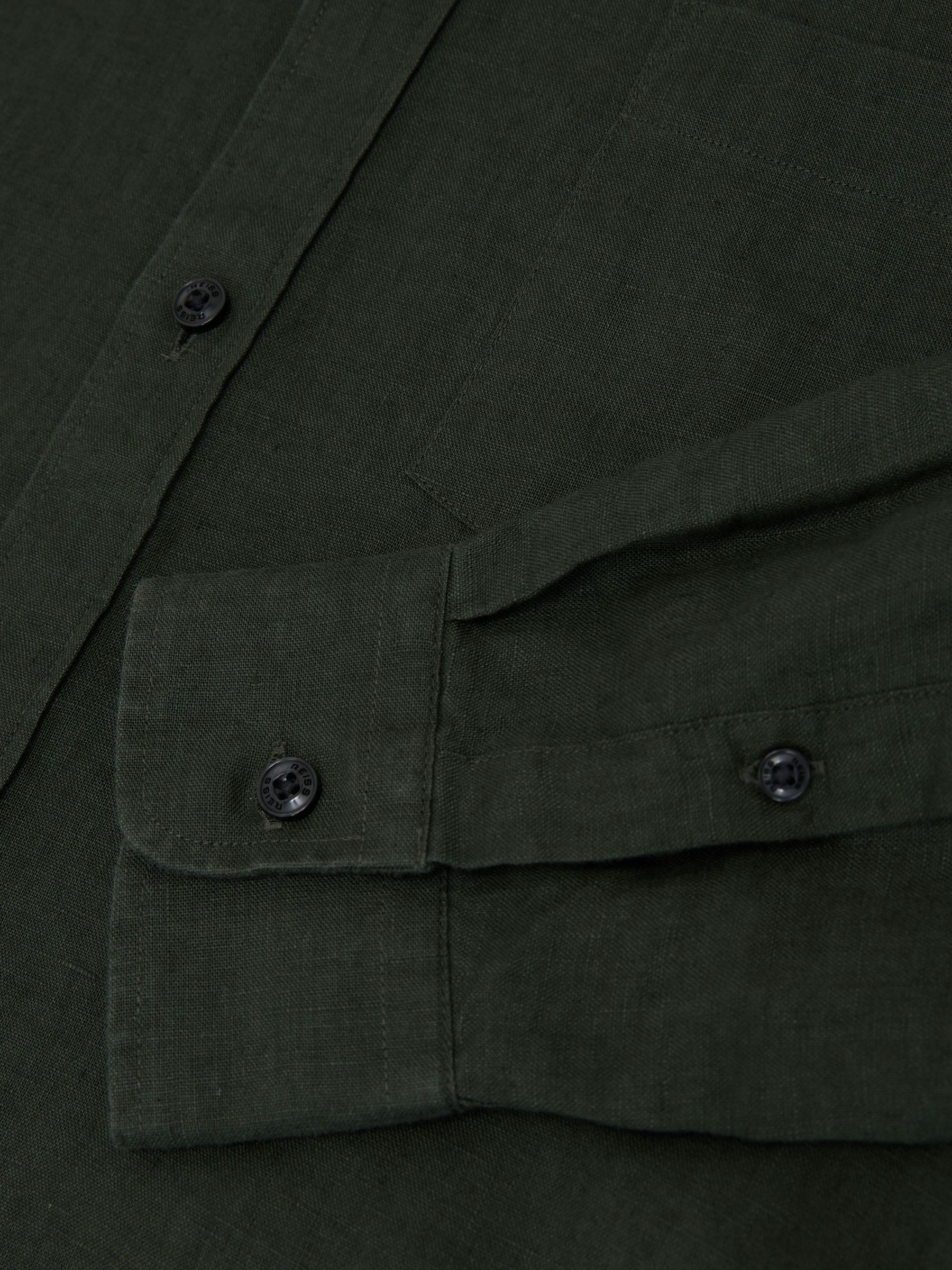 Linen Regular-Fit Button-Down Shirt in Midnight Green - image 4