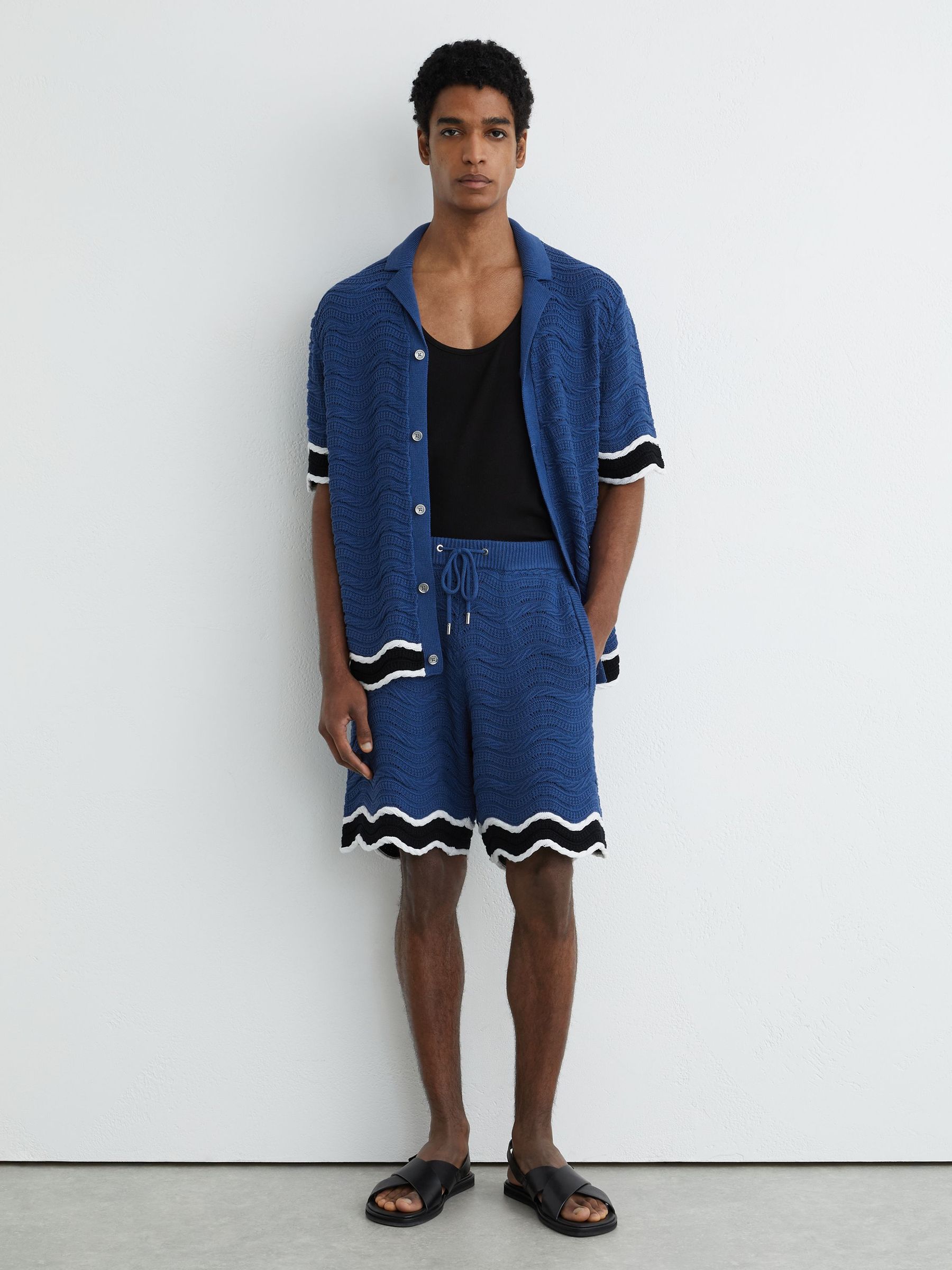 Cotton-Blend Wave-Knit Tipped Shorts in Blue - image 2