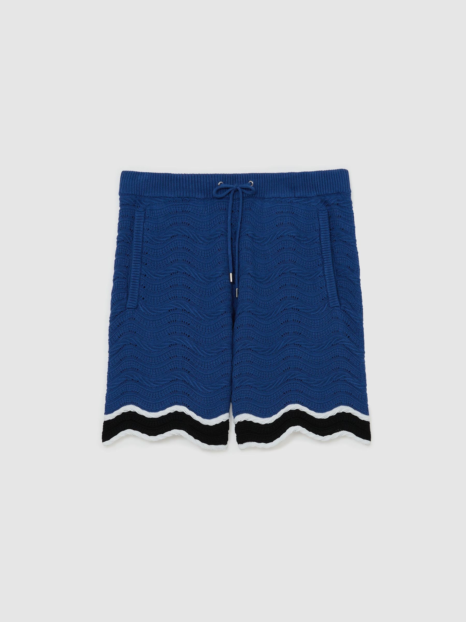 Cotton-Blend Wave-Knit Tipped Shorts in Blue - Image 2 of 7