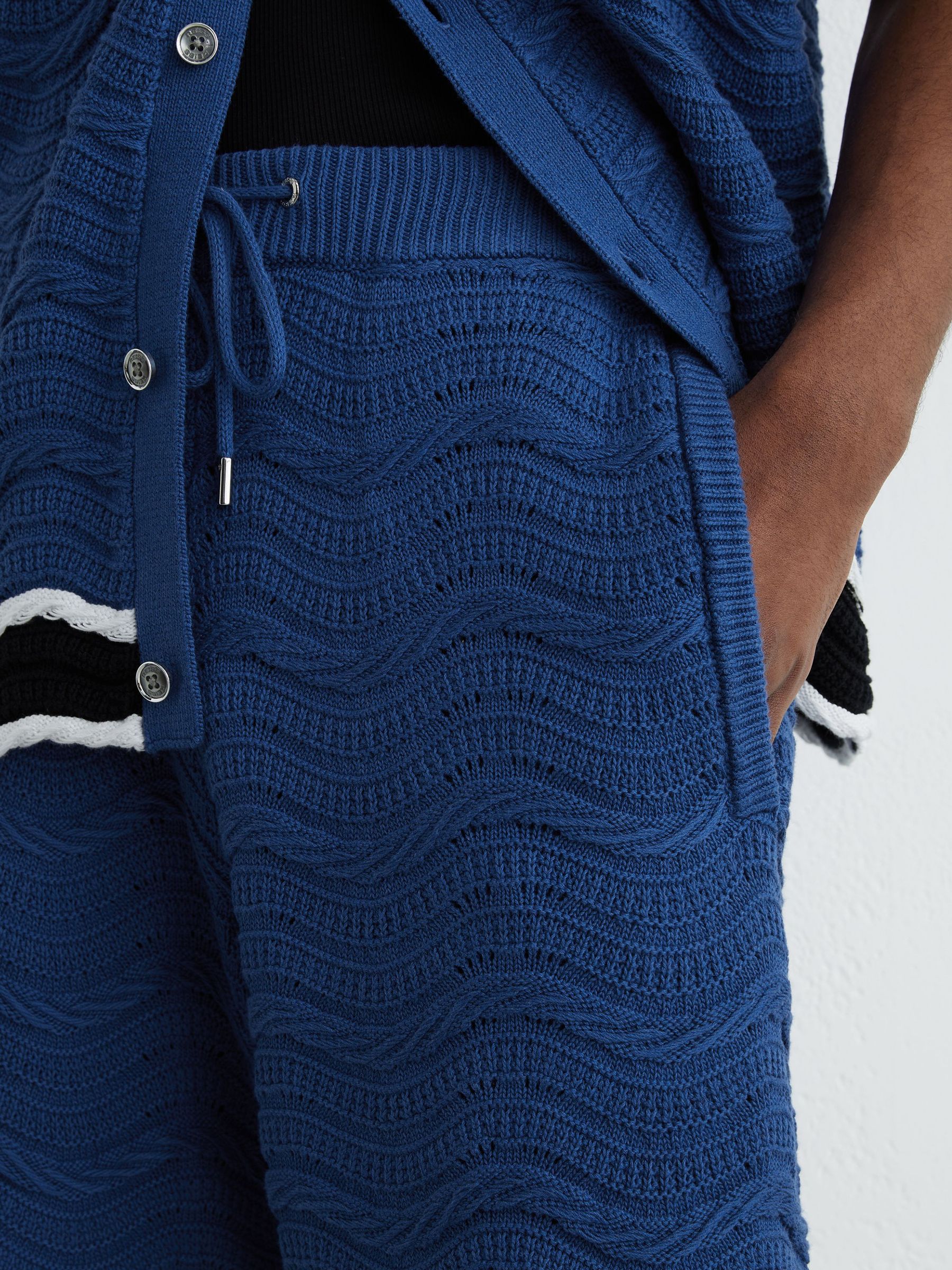 Cotton-Blend Wave-Knit Tipped Shorts in Blue - Image 3 of 7